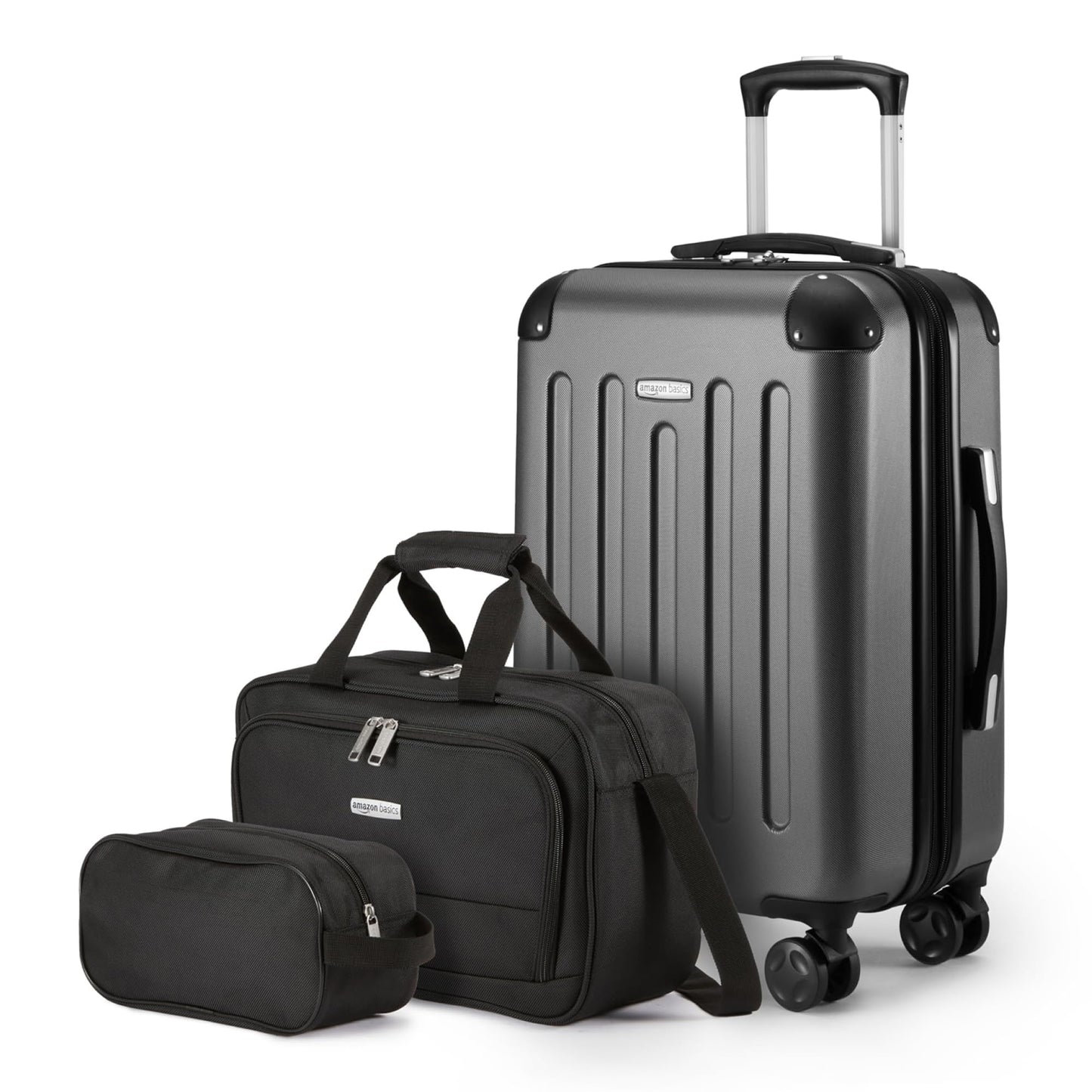 Amazon Basics 4-Piece Luggage Set, Including Two Hardside Suitcases With Multidirectional Spinner Wheels (22" CarryOn and 28" Checked), Plus 15-inch Tote Bag and 10-inch Compact Travel Bag, Rose Gold