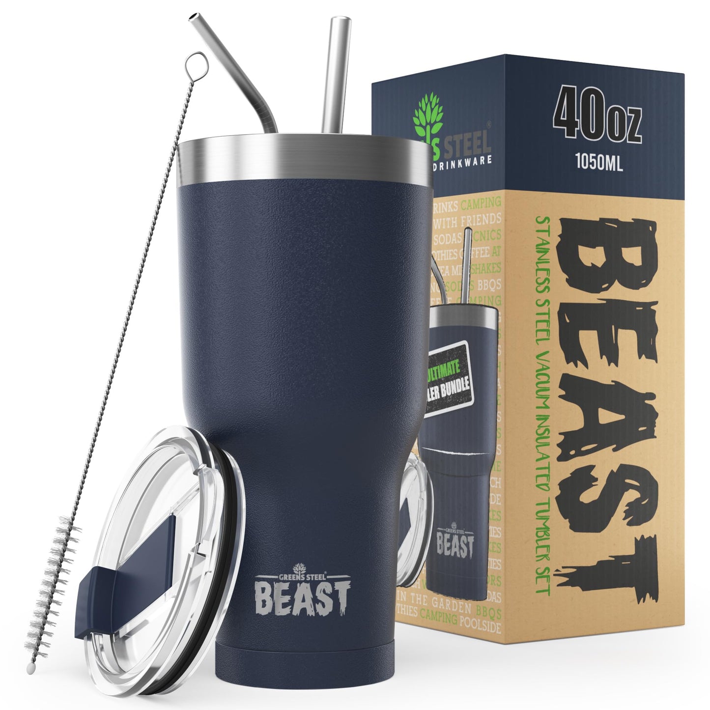 Beast 50 oz Tumbler Stainless Steel Vacuum Insulated Coffee Ice Cup Double Wall Travel Flask (Arctic White)