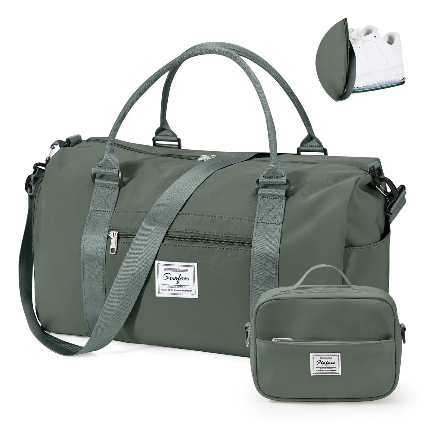 Gym Bags for Women Men with Shoes Compartment,Sports Duffle Bags Personal item travel Duffel Tote Bag Small Carry on Weekender Overnight Bag Workout Dance Bags Hospital Holdalls Grey Green