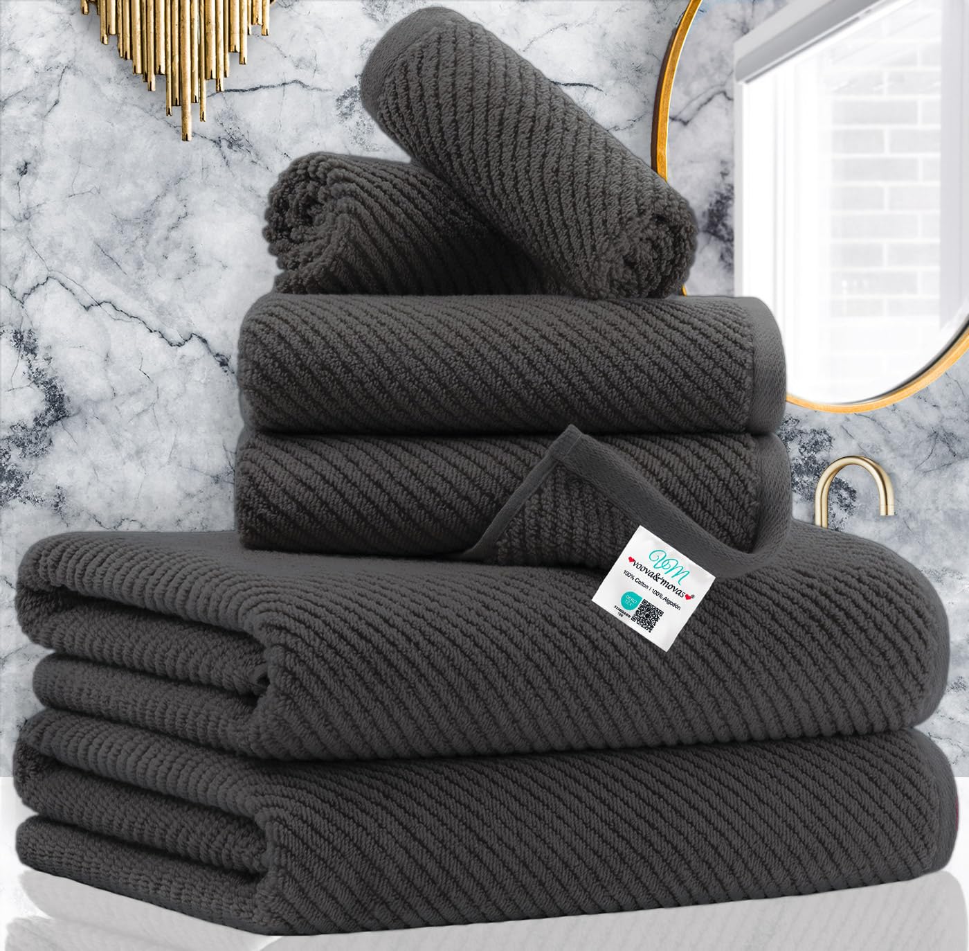 VOOVA & MOVAS Bathroom Hand Towels Set of 4, Large 18"x28" - 100% Cotton | Quick Dry | Light Weight | Thick | Soft | Absorption, Luxury Hand Towels for Showering, Hot Pink Bathroom Decor