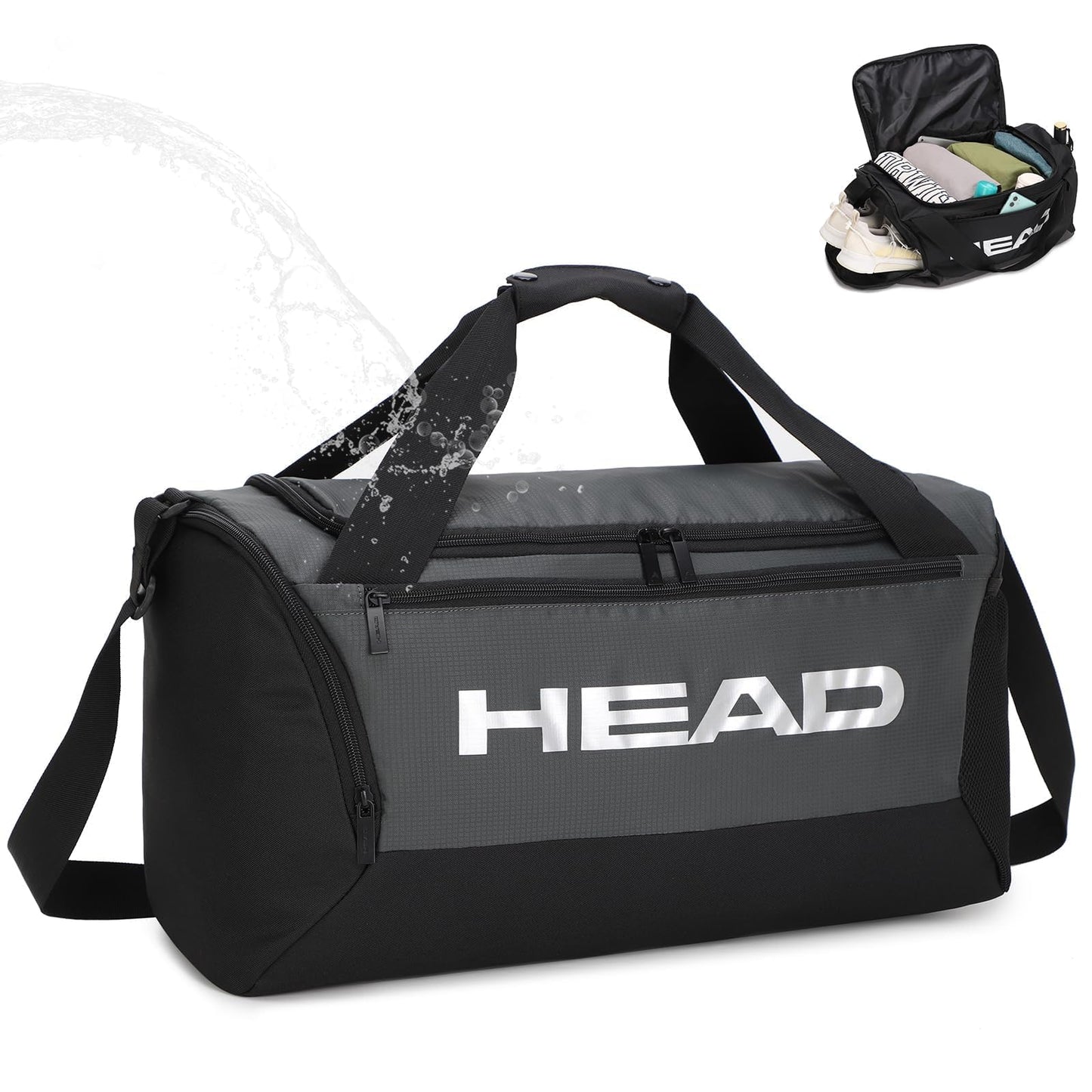 HEAD 45L Waterproof Tennis Duffel Bag for Men, Large Capacity Sports Gym Bags with Shoes Compartment, Lightweight Crossbody Duffle Bag for Business/Workout/Fitness/Weekender/Overnight