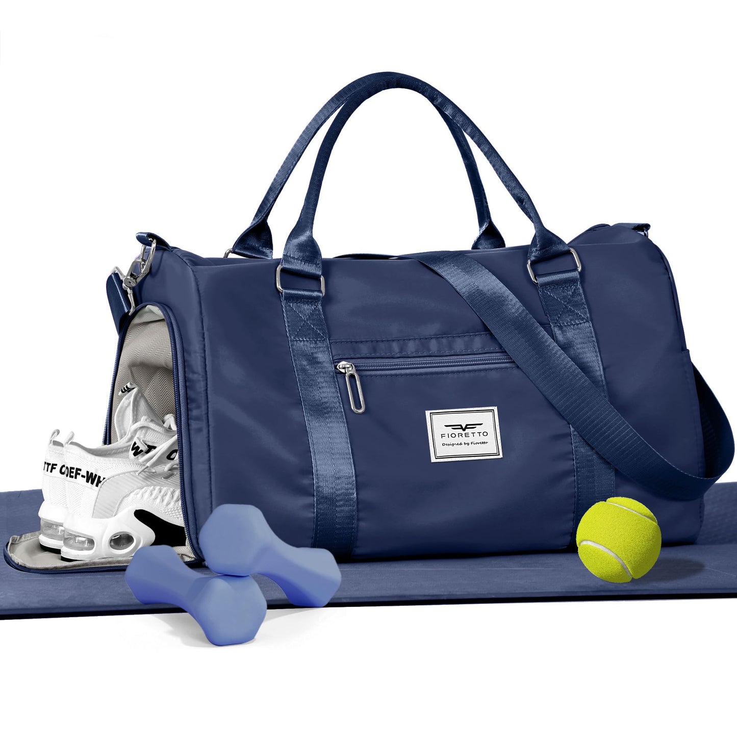 FIORETTO Womens Gym Tote Duffle Bag with Wet Pocket & Shoe Compartment, Sports Duffel Overnight Weekender Hospital Workout Carry on Bag for Girls, Ideal for Travel, Swimming, Dance, Ballet Beige