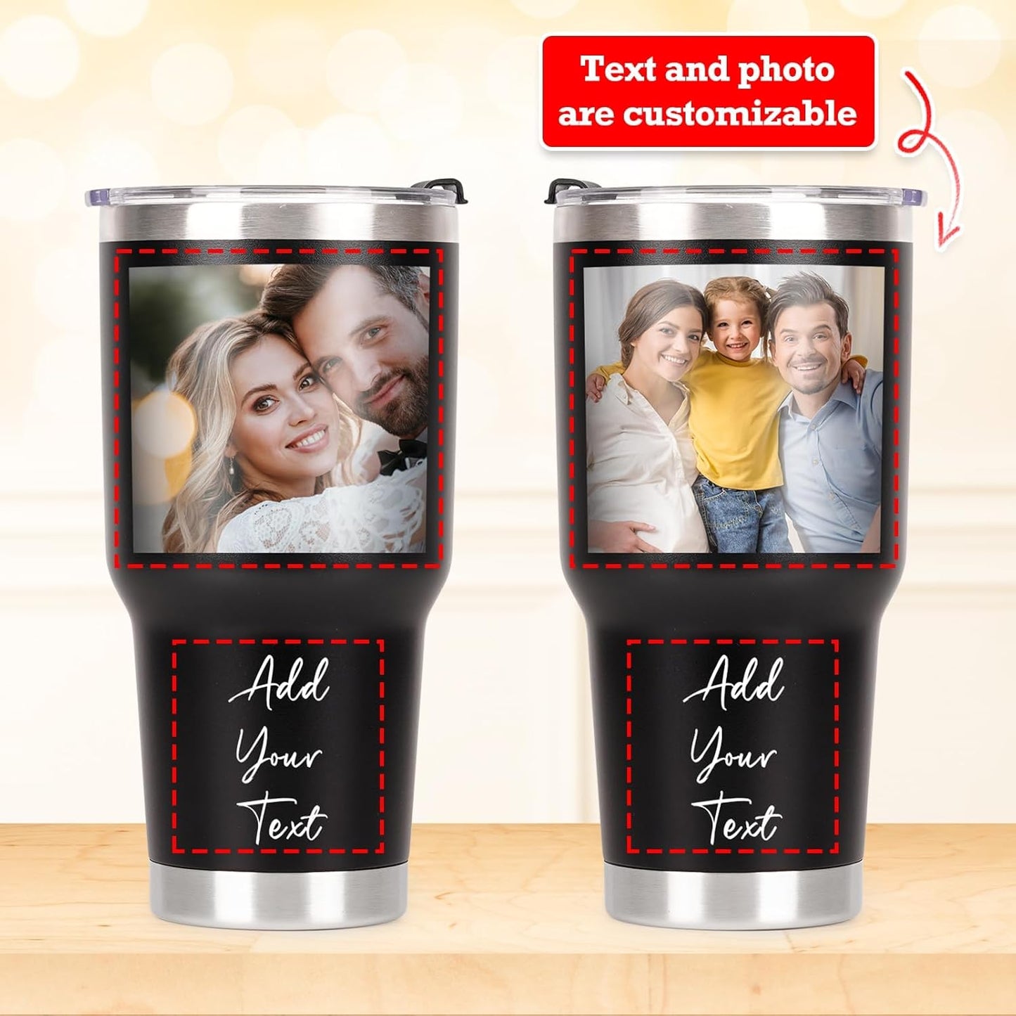 Personalized Tumbler with Picture Text, Custom Photo Coffee Tumbler 30oz Insulated Stainless Steel Custom Mug Cup Gift for Dad Mom Women Men Mothers Day Birthday Anniversary Christmas