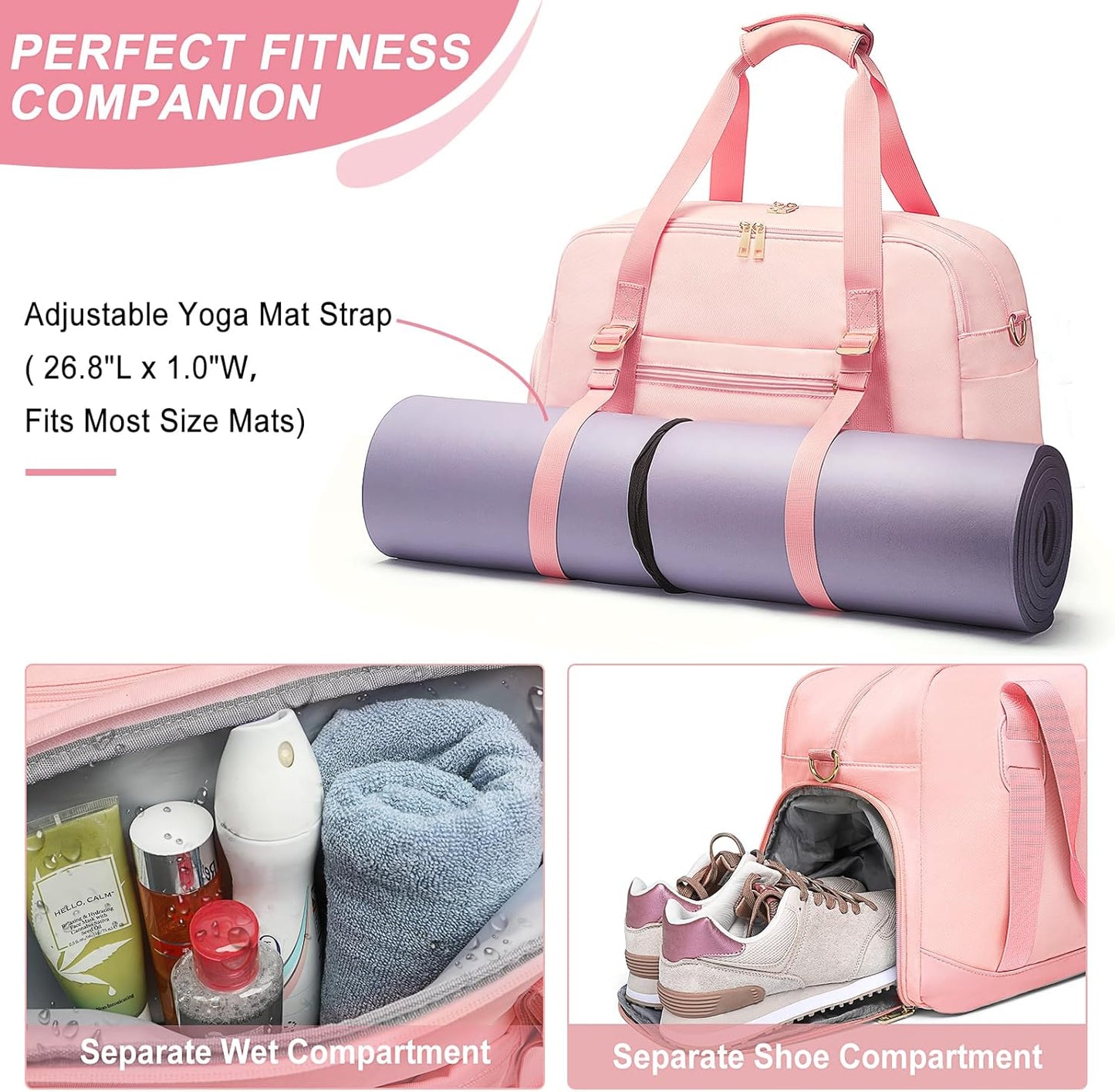 Sports Gym Bag for Women, Travel Duffle Bag with Shoe Compartment & Wet Pocket, Fitness Yoga Bag Weekender Overnight Bag Small