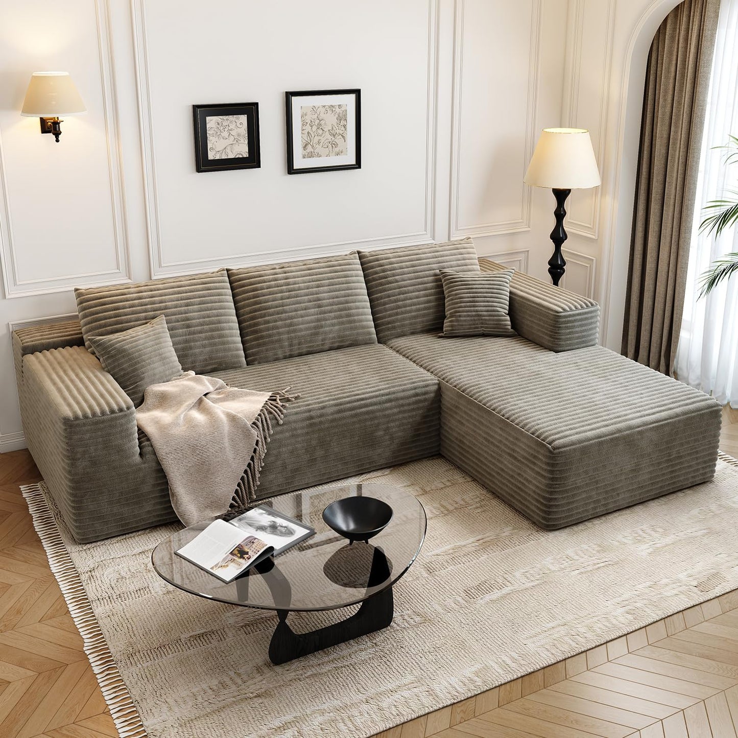107.5" Cloud Modular Sectional Sofa with 1 Ottoman,Modern Minimalist Upholstered Couches, Comfort U Shaped Sofa for Living Room,Deep Seat Corner Couch,No Assembly Required (Black,Left Facing Chaise)