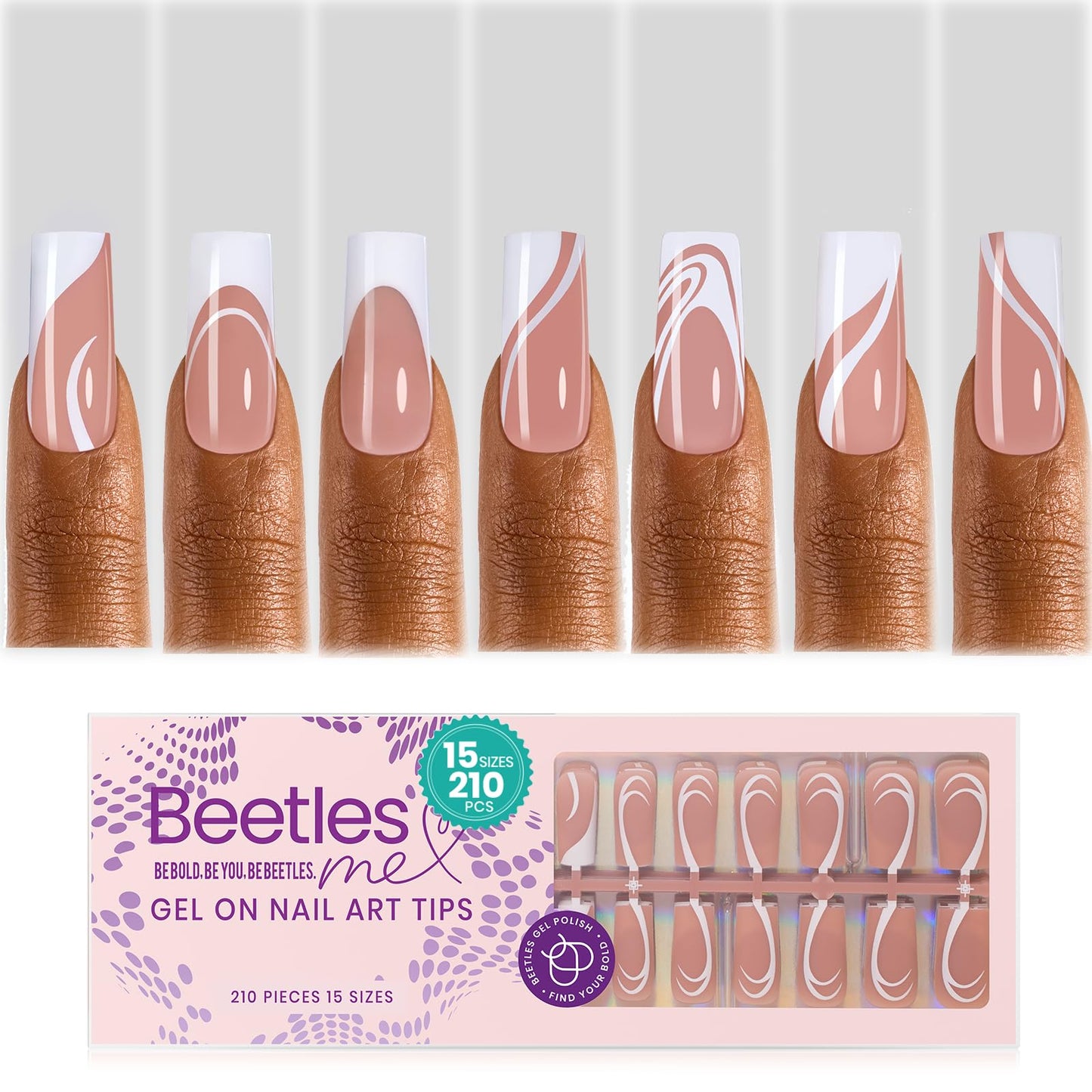 Beetles Ombre Press on Nails: 224 PCS Short Almond Gel Nail Tips, Pink Press ons Pre-applied Primer & Base Coat Glue on Nail Tips, No Need to File Fake Nails DIY Nails Gifts for Women