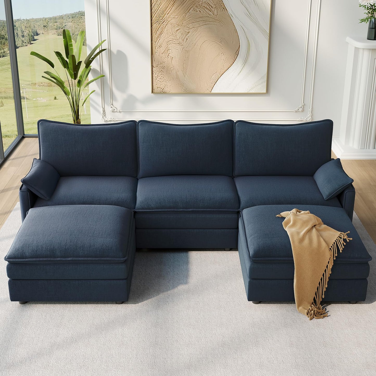 Vesgantti 108" Modular Sectional Sofa, Comfy Cloud Couch with Movable Ottoman Deep Seat Chenille L Shaped Modular Sofa, Sectional Couches for Living Room, Bedroom and Apartment, Beige