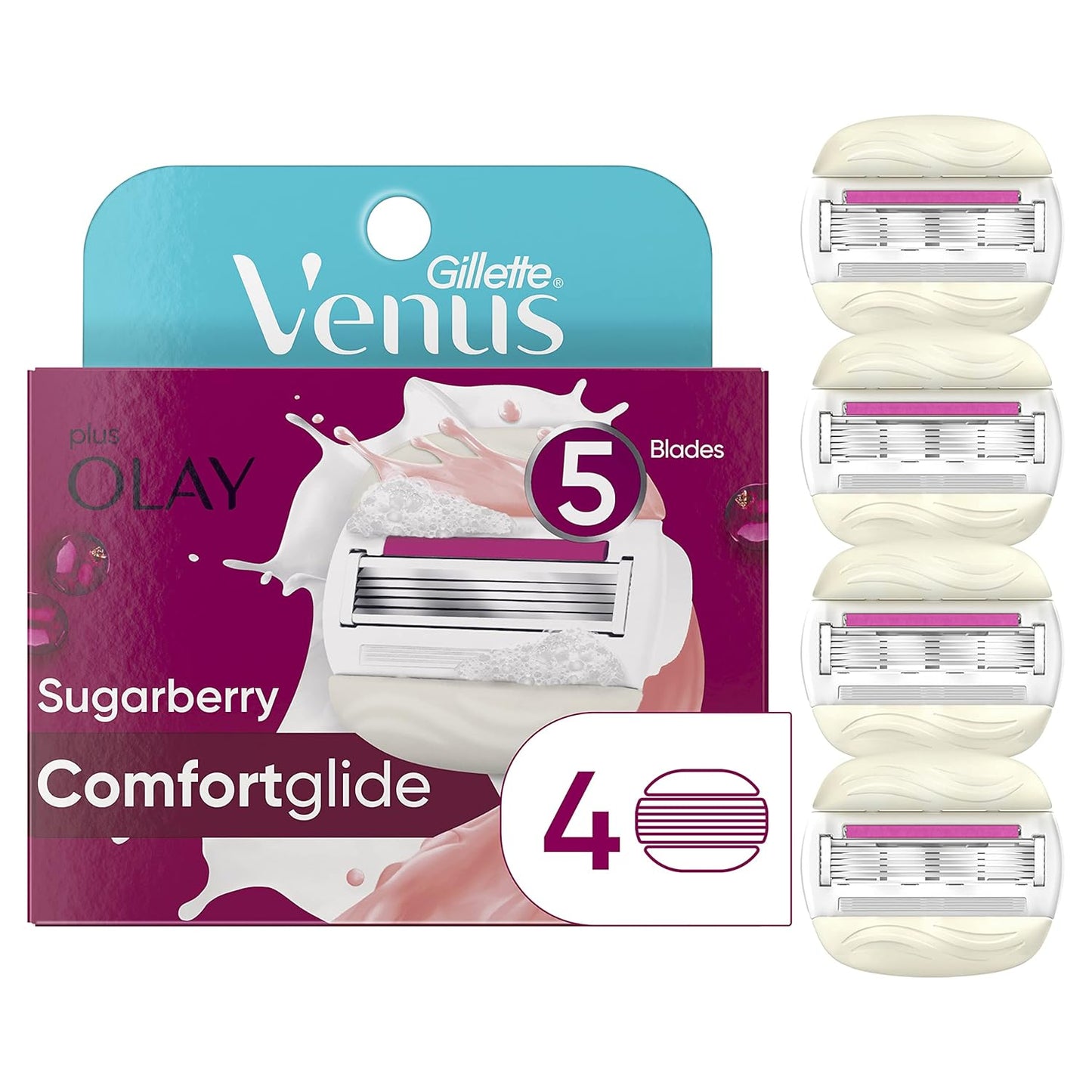 Gillette Venus ComfortGlide plus Olay Sugarberry Women's Razor Blade Refills, 4 Count