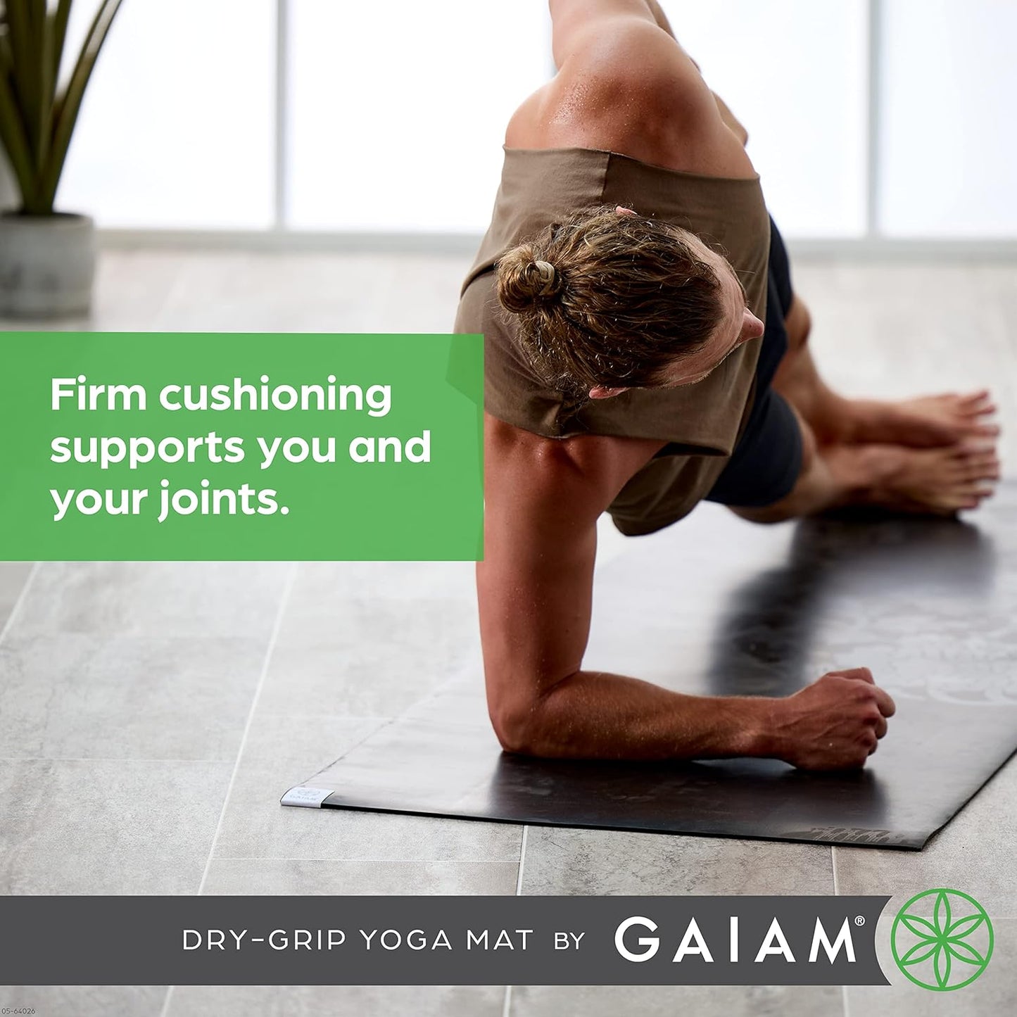 Gaiam Dry-Grip Yoga Mat - 5mm Thick Non-Slip Exercise & Fitness Mat for Standard or Hot Yoga, Pilates and Floor Workouts - Cushioned Support, Non-Slip Coat - 68 x 24 Inches