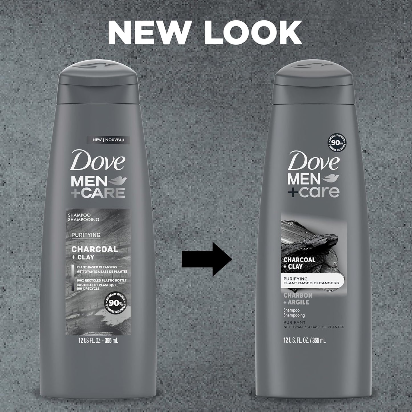 DOVE MEN + CARE Shampoo Charcoal + Clay for Healthy-Looking Hair Naturally Derived Plant Based Cleansers 12 oz