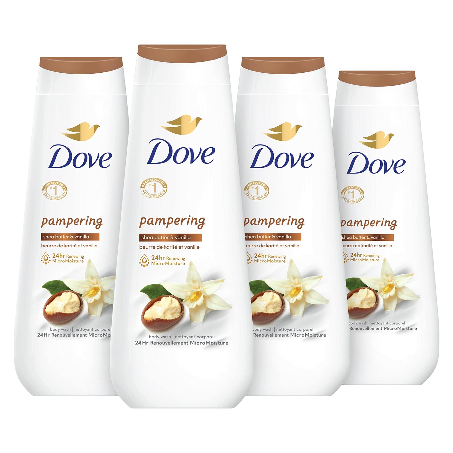 Dove Body Wash Pamper Shea Butter & Vanilla for 24hr Lotion-Soft Skin Moisturizing Skin Cleanser with No Sulfates No Parabens 20 oz