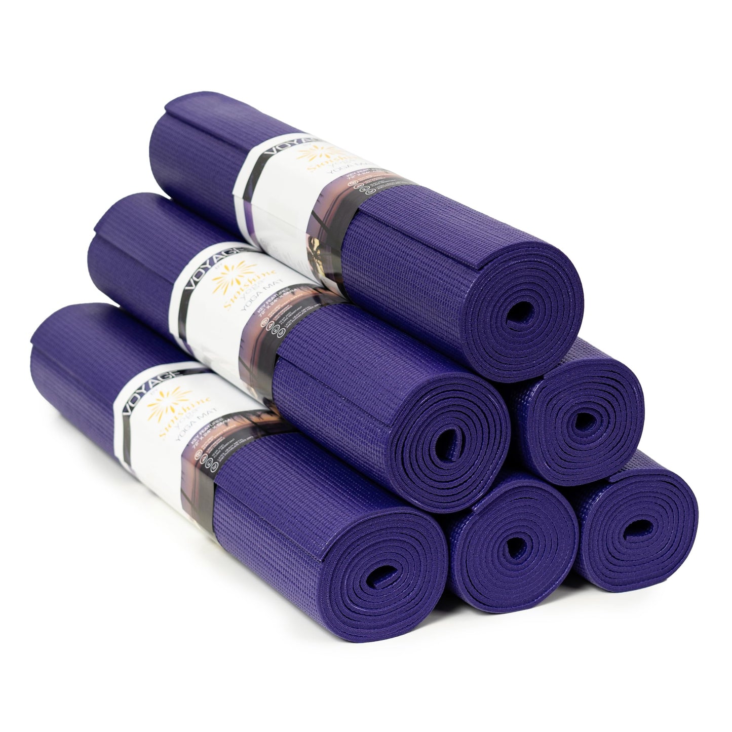 Sunshine Yoga Voyage Yoga Mat, 6 Pack, 72" x 24" Professional Studio and Gym Bulk Yoga Mats, 5mm Thick, Durable, Anti-Tear, Non Slip Fitness and Exercise Mats