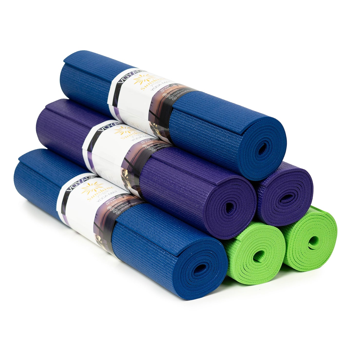 Sunshine Yoga Voyage Yoga Mat, 6 Pack, 72" x 24" Professional Studio and Gym Bulk Yoga Mats, 5mm Thick, Durable, Anti-Tear, Non Slip Fitness and Exercise Mats