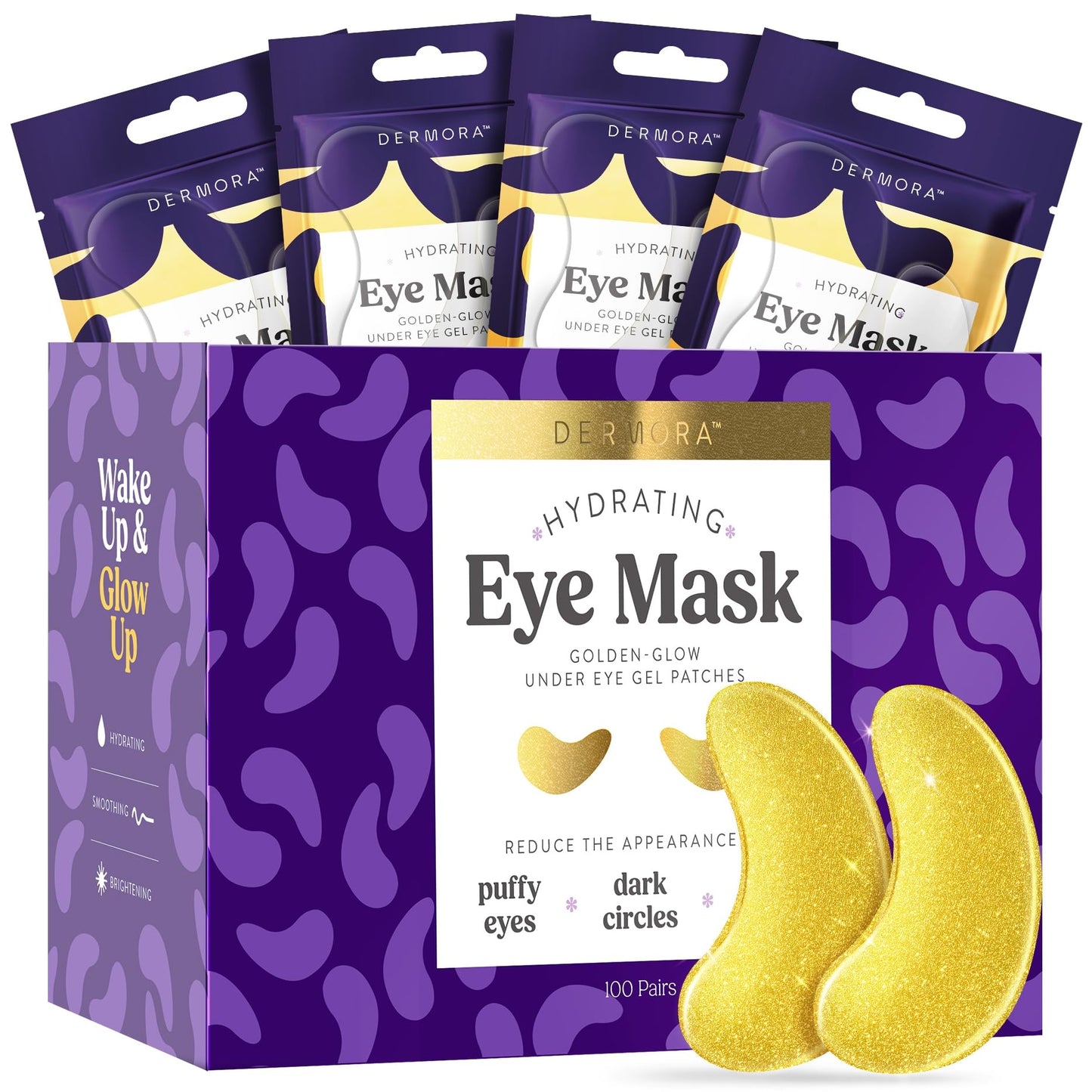 DERMORA Golden Glow Under Eye Patches (30 Pairs Eye Gels) - Rejuvenating Treatment for Dark Circles, Puffy Eyes, Refreshing, Revitalizing, Travel, Wrinkles