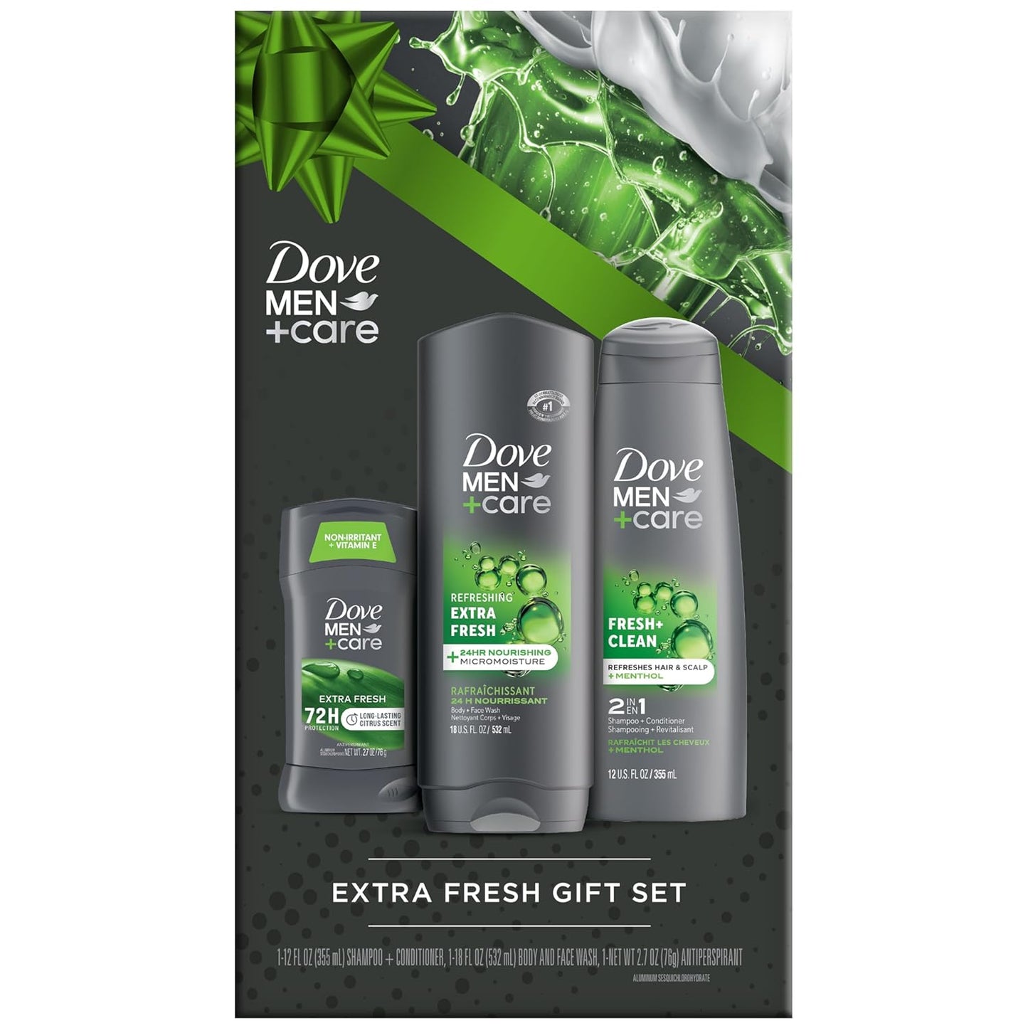 Dove Men + Care Bundle – Extra Fresh Body Wash & 72H Deodorant + Fresh + Clean 2-in-1 Shampoo and Conditioner, Citrus Scent (3 Piece Set)
