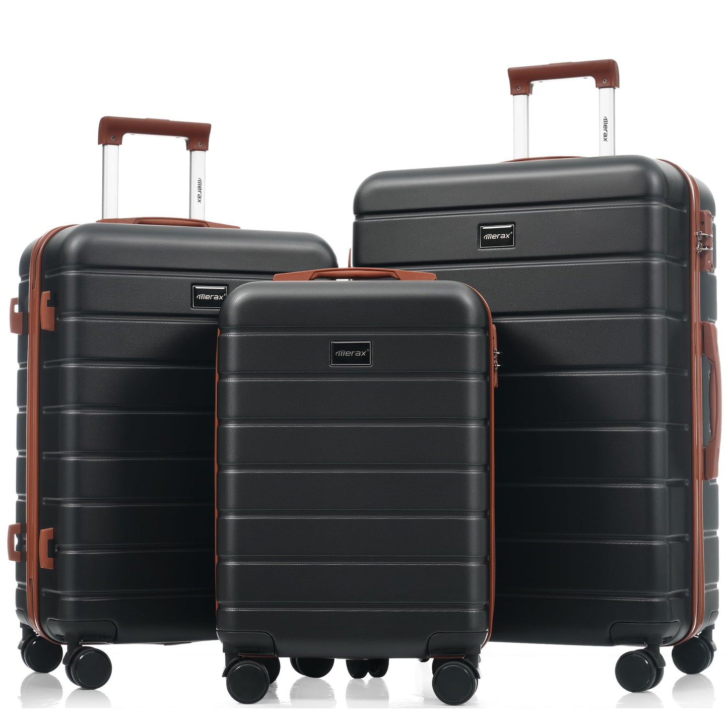 Merax 3 Piece ABS Hardshell Luggage Sets Spinner Wheel Suitcase TSA Lock Suit Case, Rosybrown, 20/24/28 Inch