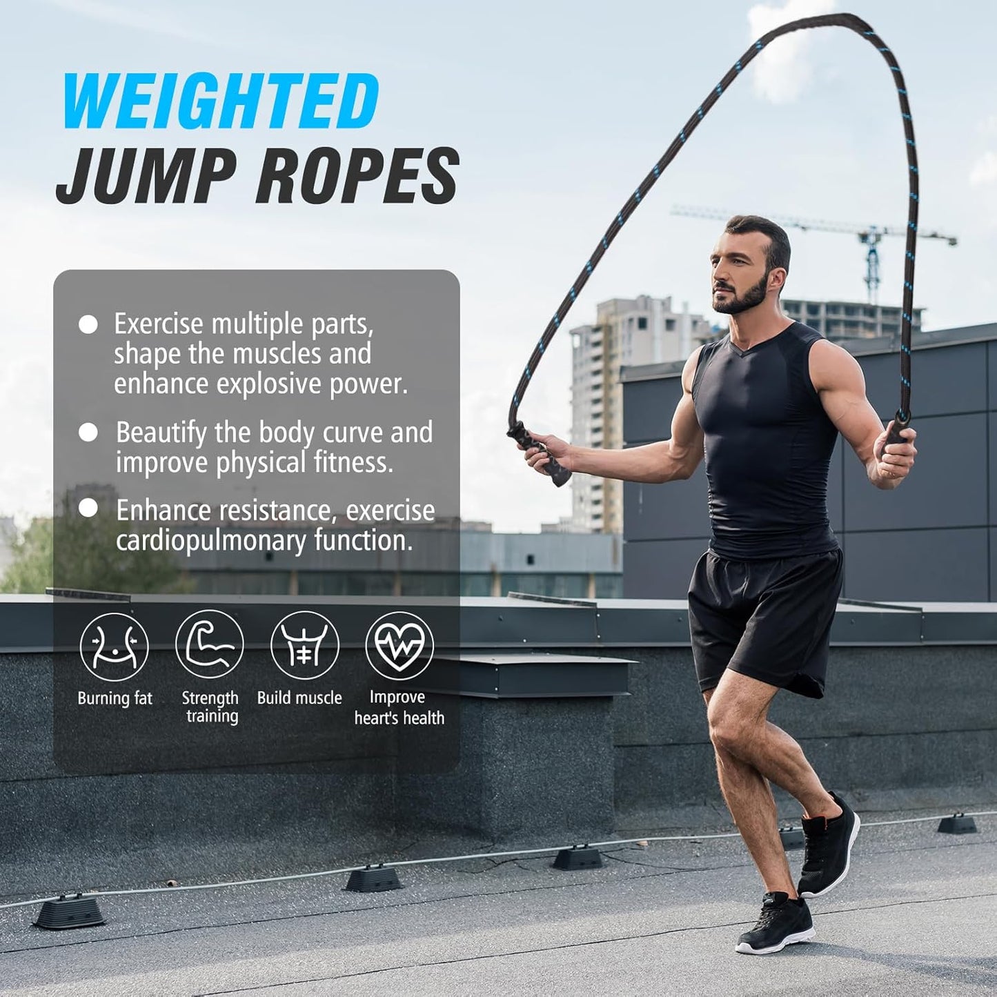 Supertrip Upgraded Weighted Jump Rope for Fitness Men Women Second Generation 360 Rotating Handles, 3.21LBS 3.38LBS 3.41LBS Polyester Heavy Skipping Rope for Exercise Workout Equipment