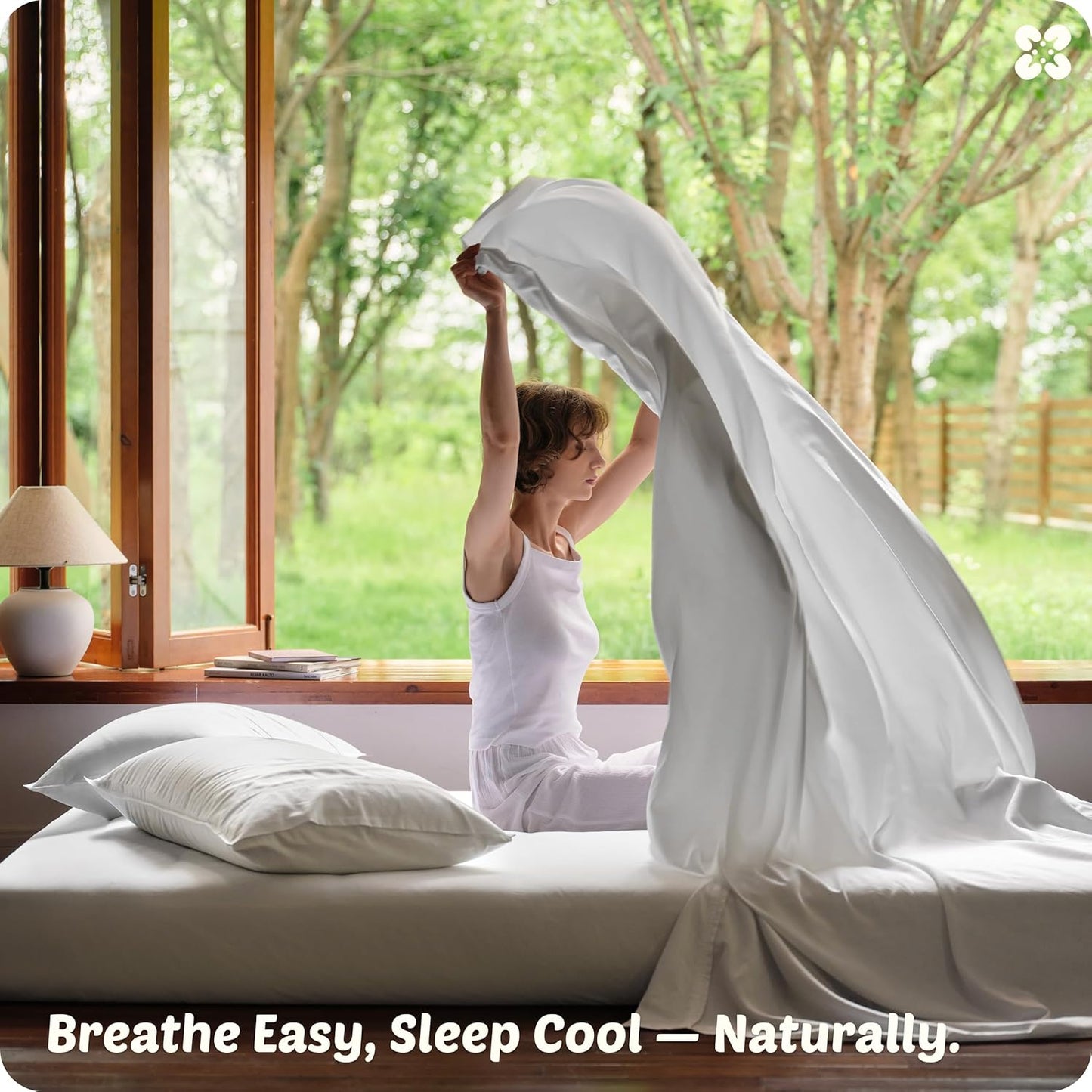 Bedsure Cooling Sheets, Rayon Derived from Bamboo & Cotton Blend, GentleSoft, Breathable, King Size Sheets Set, Deep Pocket Up to 18 Inches, Hotel Luxury Bedding for Hot Sleepers, White