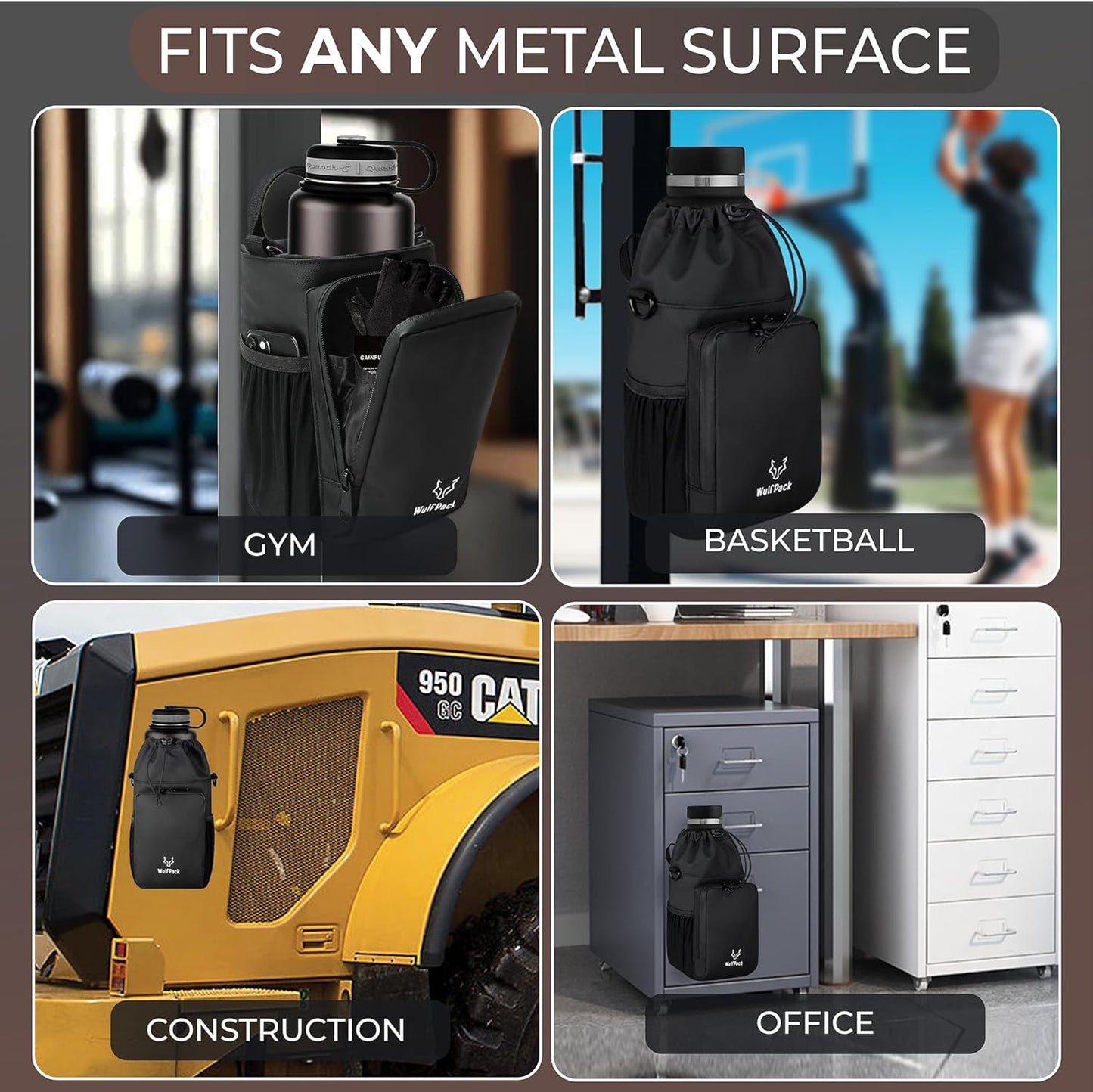 WulfPack Magnetic Gym Bag, Magnetic Bottle Bag, Water Bottle Carrier Holder with Large Phone Pockets, Large Pockets, Gym Bag, Work, and Sports