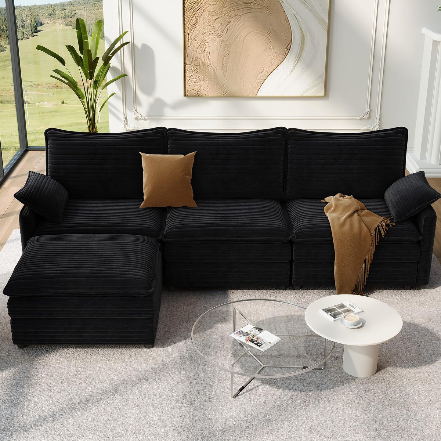 Vesgantti 108" Modular Sectional Sofa, Comfy Cloud Couch with Movable Ottoman Deep Seat Chenille L Shaped Modular Sofa, Sectional Couches for Living Room, Bedroom and Apartment, Beige