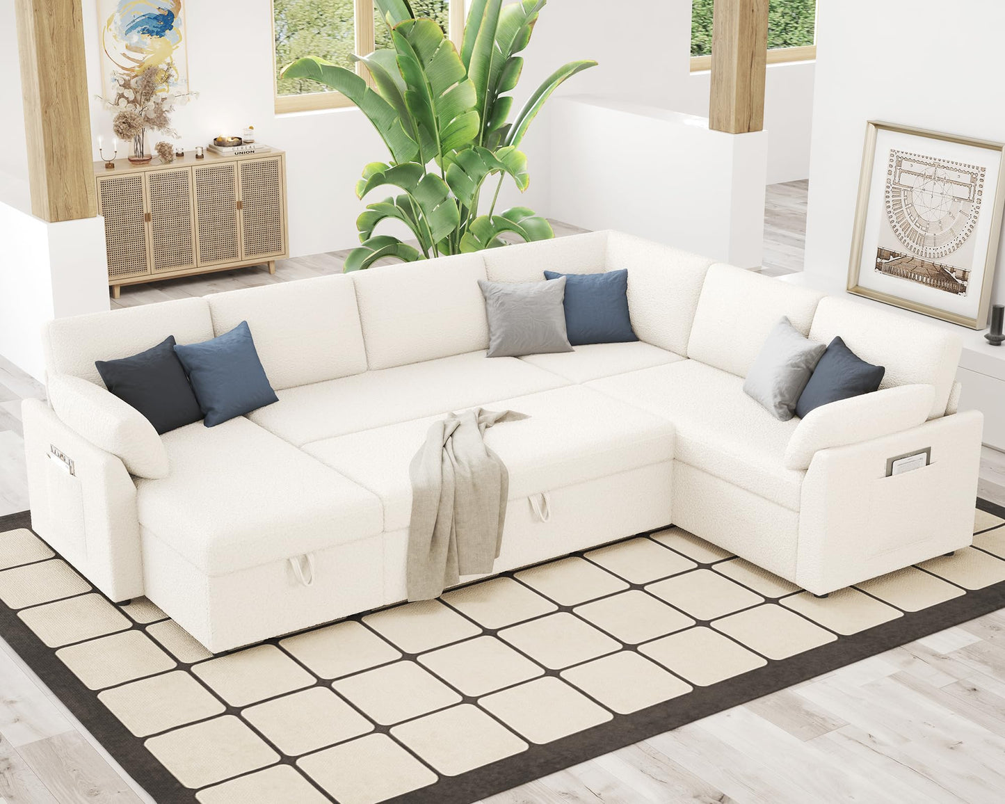 VanAcc Sleeper Sofa, Sofa Bed- 2 in 1 Pull Out Couch Bed with Storage Chaise, Sleeper Couch for Living Room, Grey Linen
