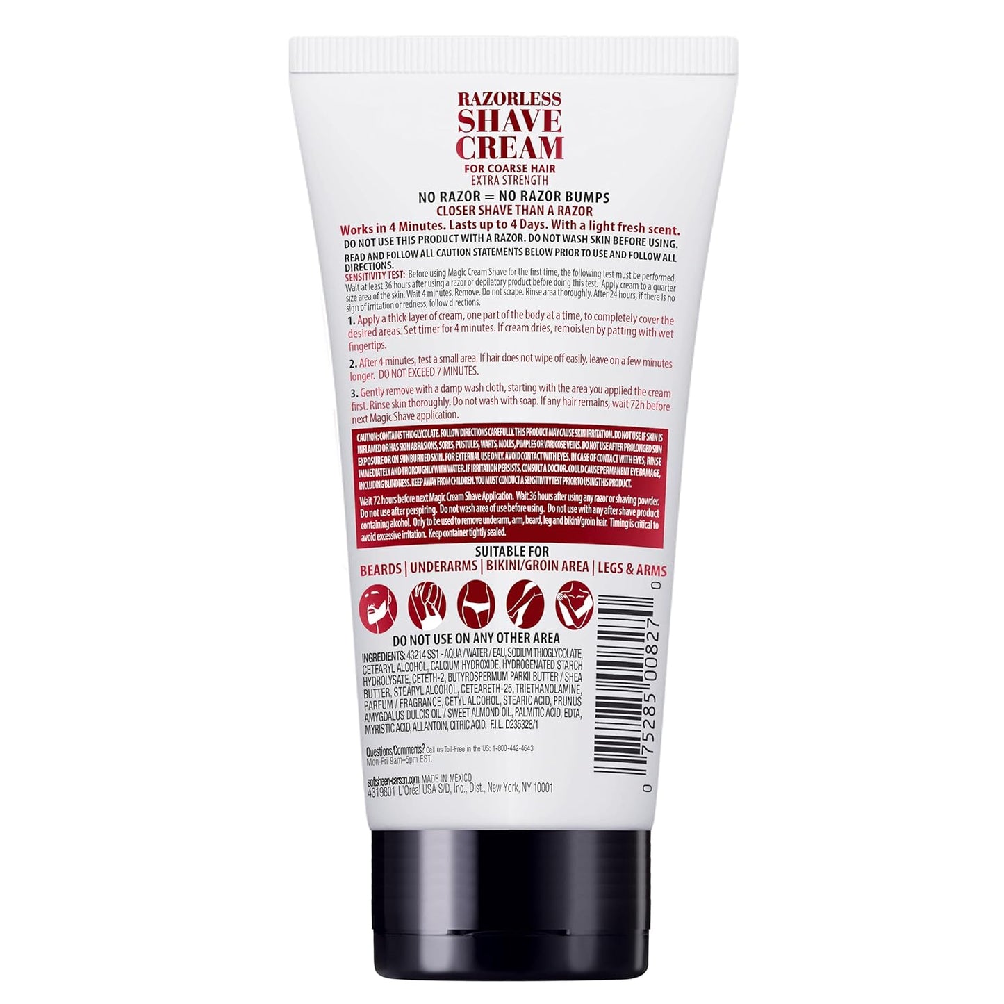 SoftSheen-Carson Magic Razorless Shaving Cream, Hair Removal Cream for Body Hair, Extra Strength Depilatory Cream, Works in 4 Minutes for Coarse Hair, 6 oz