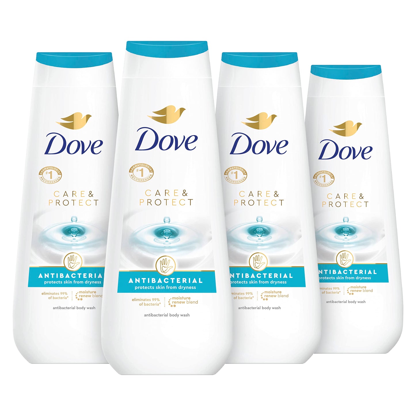 Dove Body Wash Deep Moisture, Sensitive Skin, Cucumber and Green Tea, and Shea Butter & Vanilla Collection 4 Count Skin Cleanser with 24hr Renewing MicroMoisture 20 oz