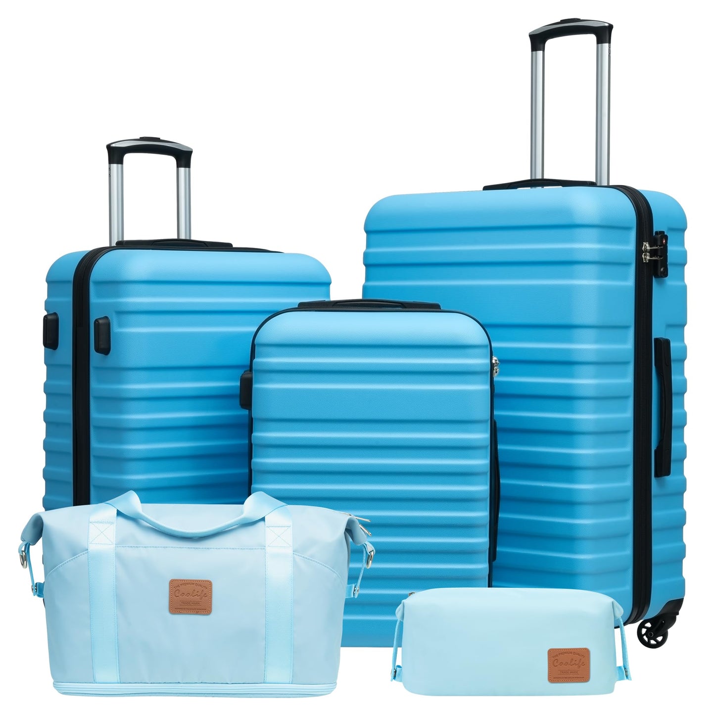 Coolife Suitcase Set 3 Piece Luggage Set Carry On Hardside Luggage with TSA Lock Spinner Wheels (Navy, 5 piece set)