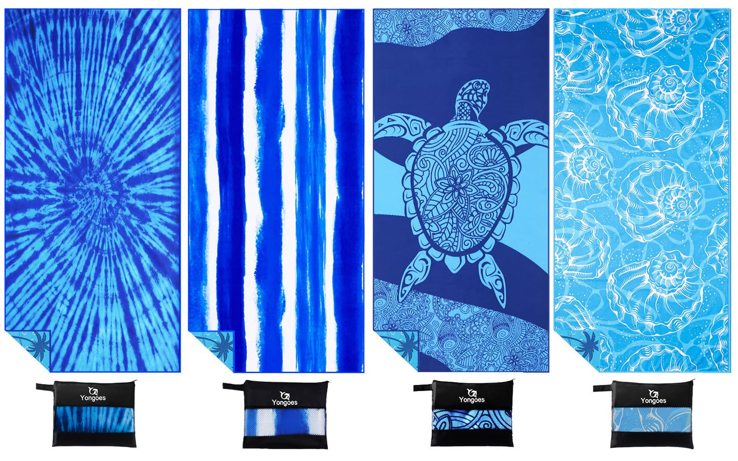 4 Pack Microfiber Lightweight Thin Beach Towel Sand Free Quick Dry Super Absorbent Large Towels for Swimming Pool Yoga Gym Travel Vacation Beach Accessories Essentials for Adults