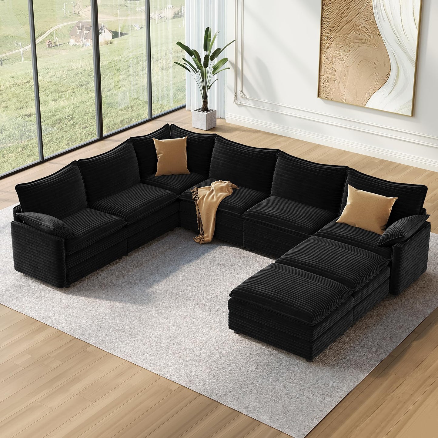 Vesgantti 108" Modular Sectional Sofa, Comfy Cloud Couch with Movable Ottoman Deep Seat Chenille L Shaped Modular Sofa, Sectional Couches for Living Room, Bedroom and Apartment, Beige