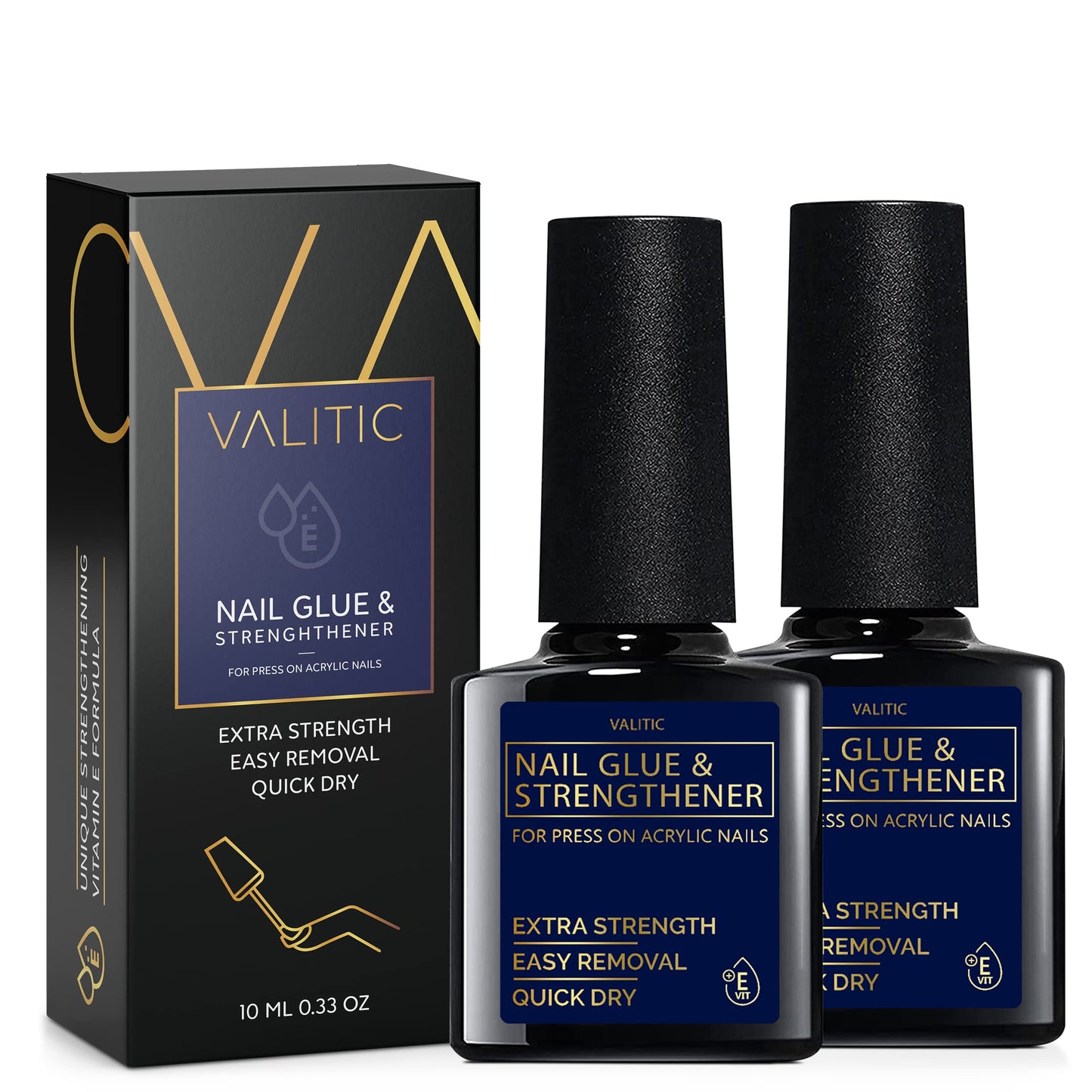 Valitic Strong Nail Glue and Strengthener - Quick Dry Brush On Gel for Long Lasting Nails - Adhesive Bond for False Nails - Strengthener for Nail Tips - 1 PACK