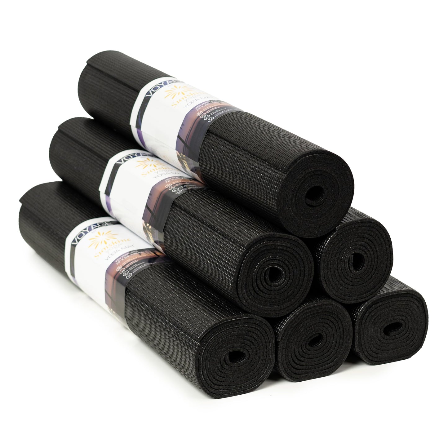 Sunshine Yoga Voyage Yoga Mat, 6 Pack, 72" x 24" Professional Studio and Gym Bulk Yoga Mats, 5mm Thick, Durable, Anti-Tear, Non Slip Fitness and Exercise Mats