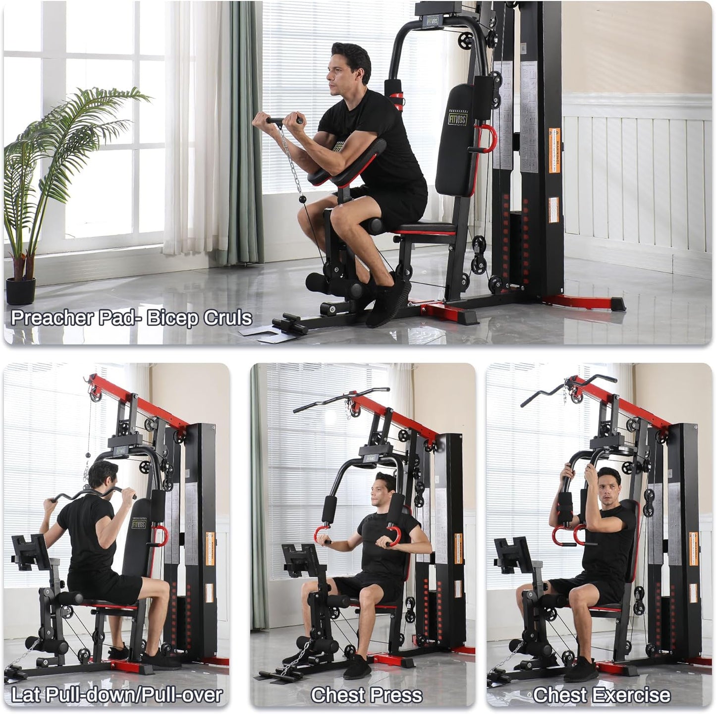 Home Gym, Workout Equipment with Leg Press, Exercise Equipment for Home with Pulley System, Home Gym Equipment for Full Body Strength Training, Preacher Curl and Leg