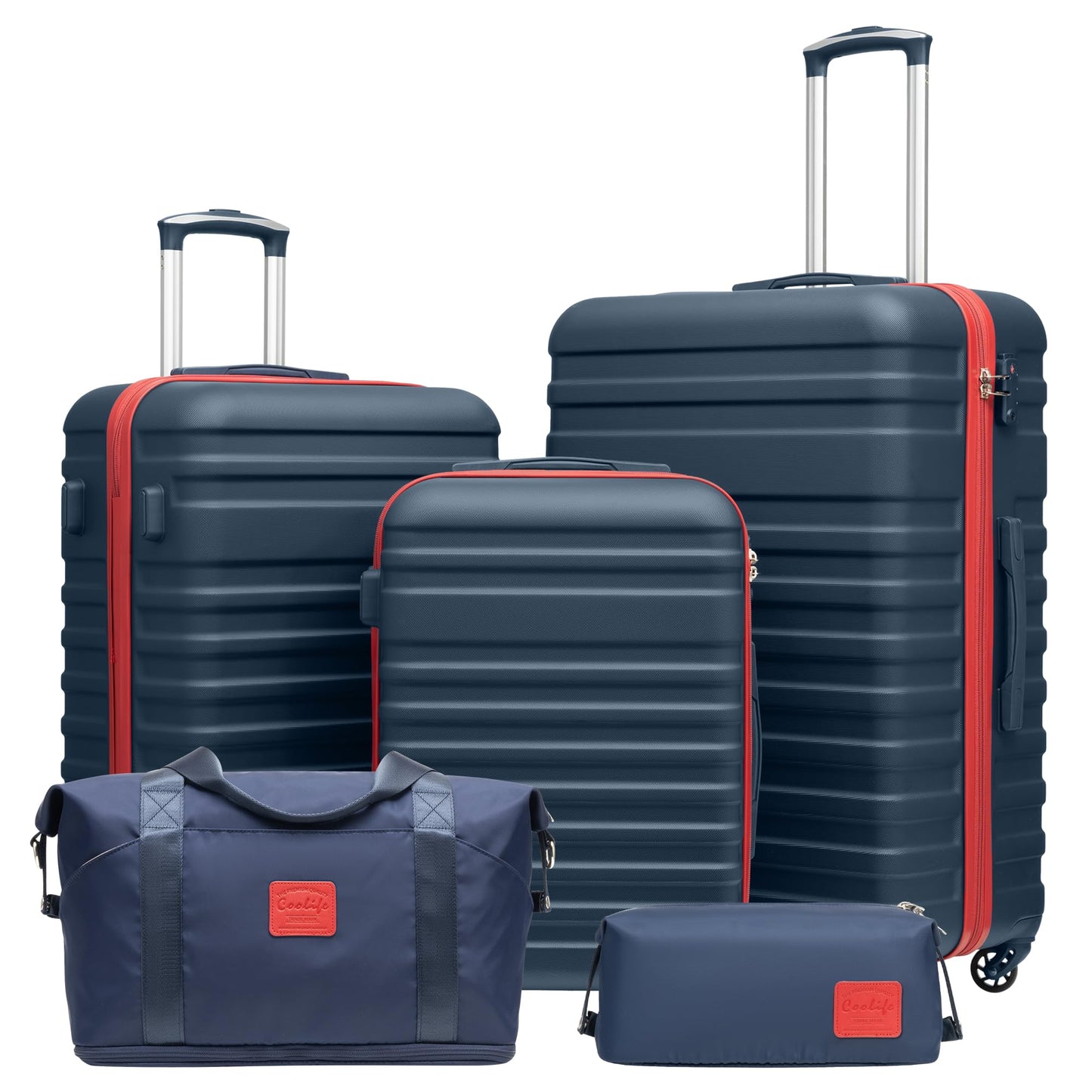 Coolife Suitcase Set 3 Piece Luggage Set Carry On Hardside Luggage with TSA Lock Spinner Wheels (Navy, 5 piece set)