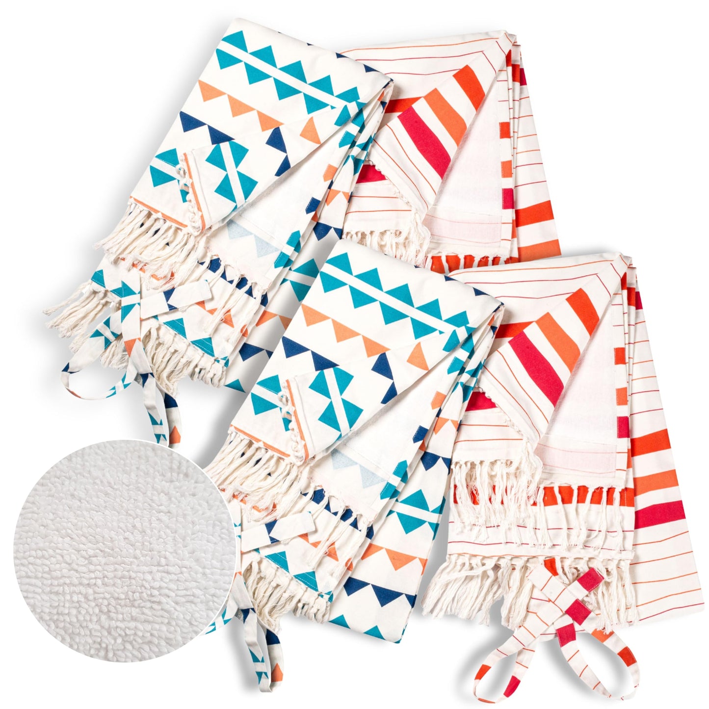 Native Fab Oversized Turkish Beach Towels - 2 Pack - Terry Cotton - Extra Large 40x72 inches, Soft, Absorbent, Quick Dry Towels for Adults, Swim, Bath, Spa, Pool - Red, Orange, Blue, Navy