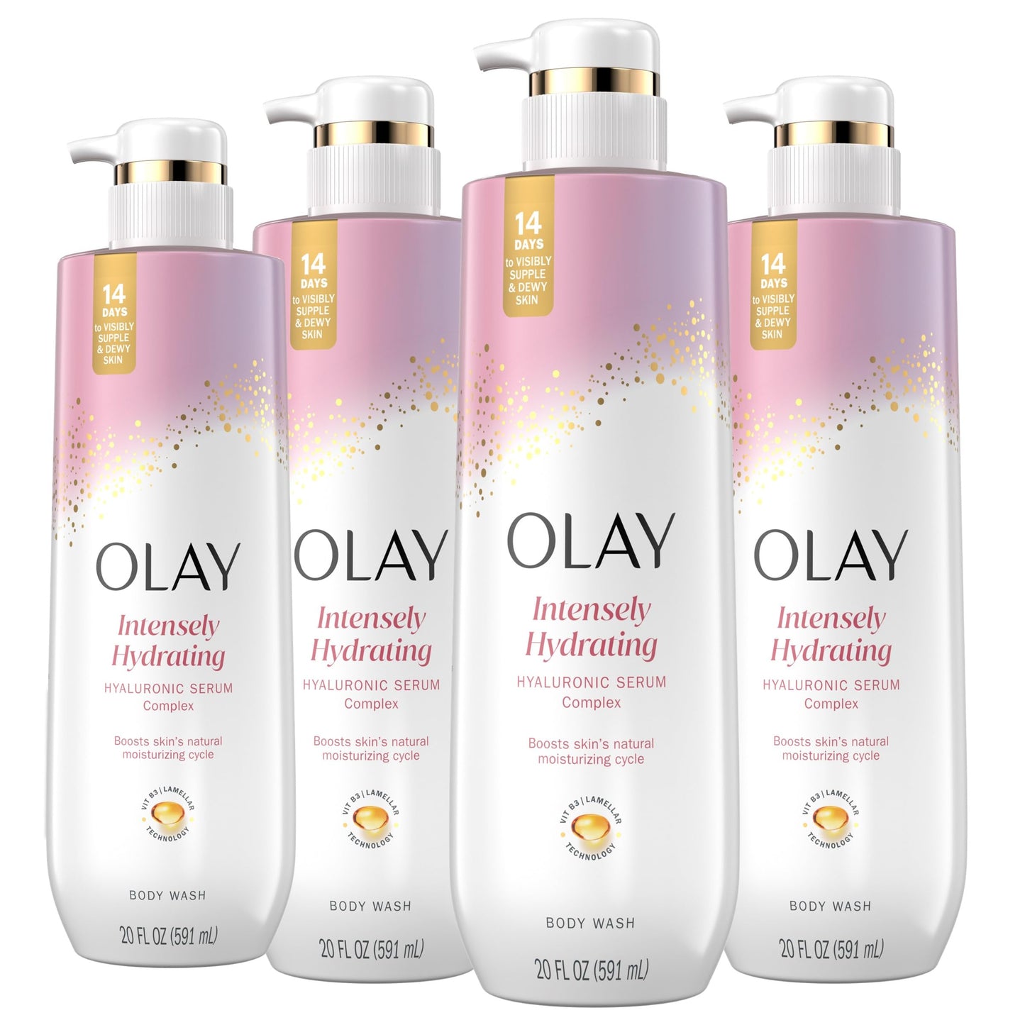 Olay Body Wash for Women, Intensely Hydrating, Pro-Hyaluronic Acid Serum Complex, Renews Moisture, Vitamin B3 Lameller Technology, For All Skin Types, Watermelon Summer Fizz Scent, 20 fl oz