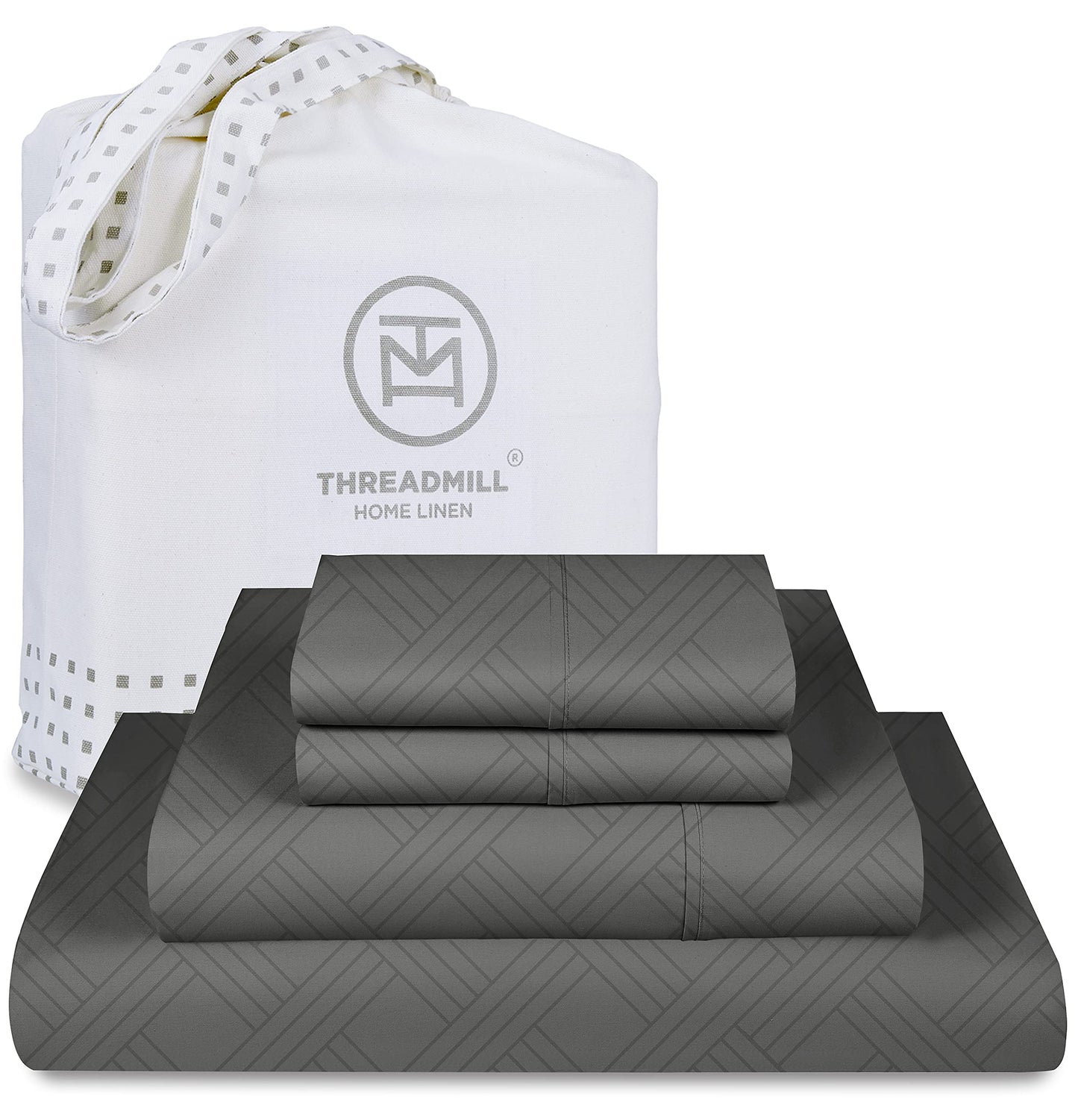 Threadmill Luxury 100% Cotton King Size Sheets Set- 800 Thread Count Jacquard Celine Hotel White, Better Than Egyptian Cotton,4 Pc Striped Bed Set, Damask Bed Sheets with 16" Deep Pocket