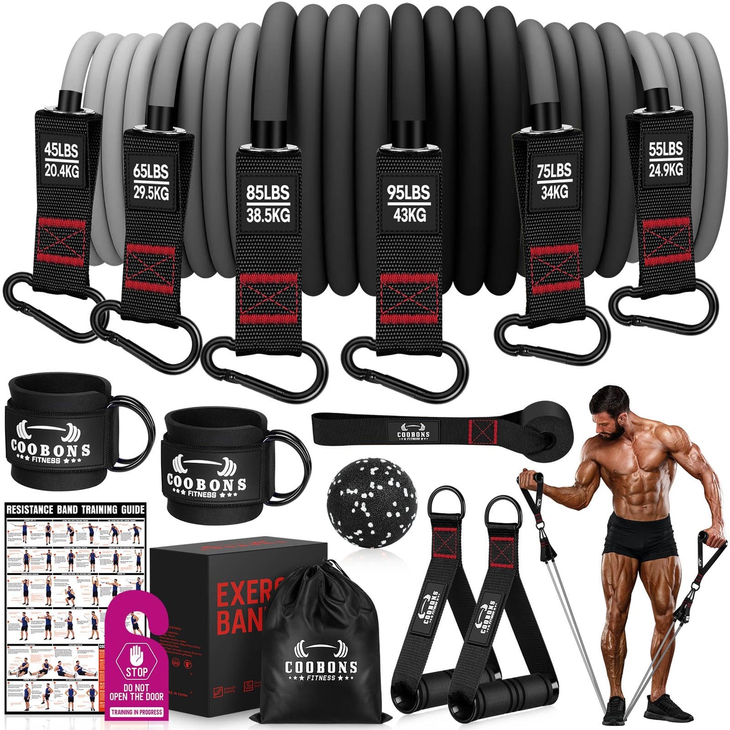 Heavy Resistance Bands for Working Out, 300LBS Exercise Bands with Handles, Workout Bands for Men, Weight Fitness Bands Set for Muscle Training, Strength, Slim, Yoga, Home Gym Equipment