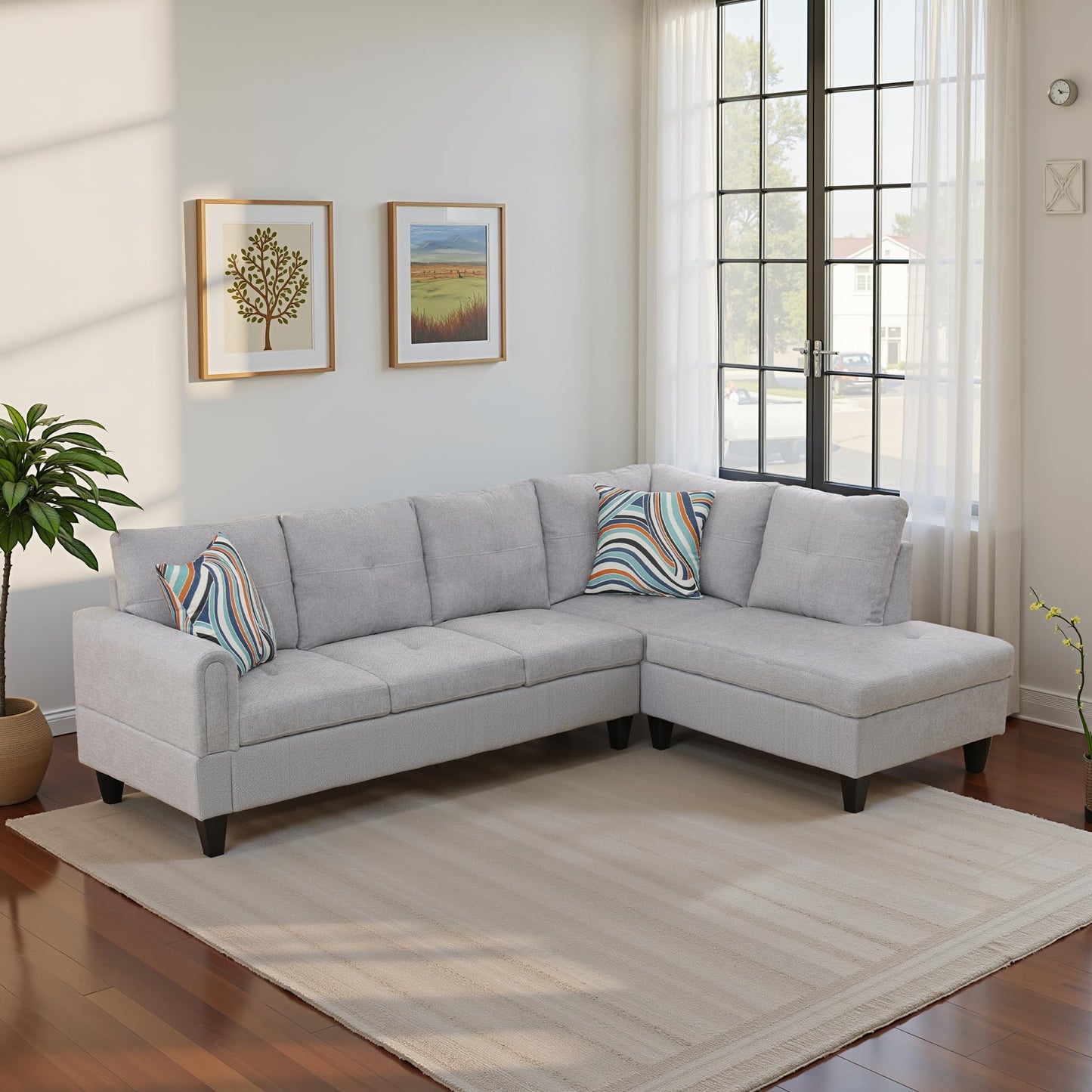 Sectional Couch 103.5" L Shaped Couch Comfy Futon Bed Upholstered Faux Leather 3 Pieces Living Room Furniture Sets with Ottoman and High Density Sponges for Living Room, White