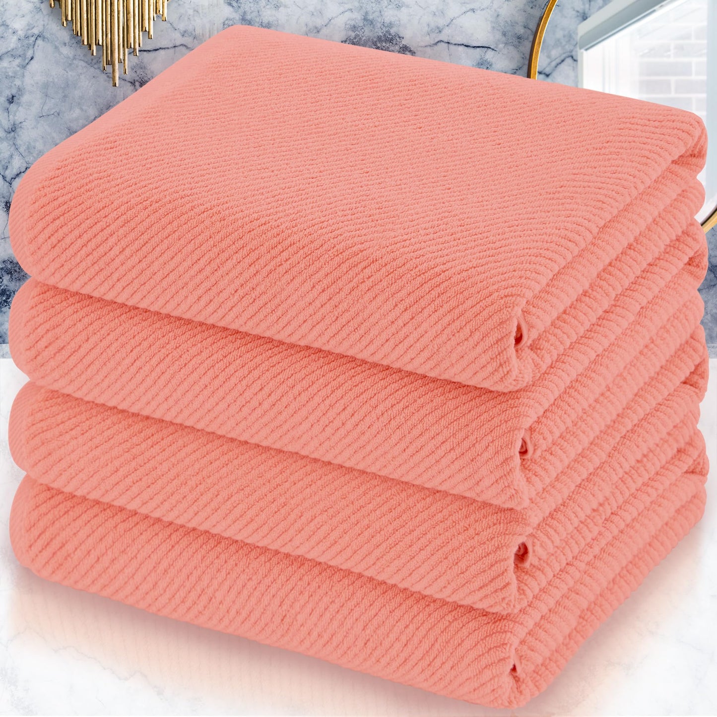 VOOVA & MOVAS Bathroom Hand Towels Set of 4, Large 18"x28" - 100% Cotton | Quick Dry | Light Weight | Thick | Soft | Absorption, Luxury Hand Towels for Showering, Hot Pink Bathroom Decor