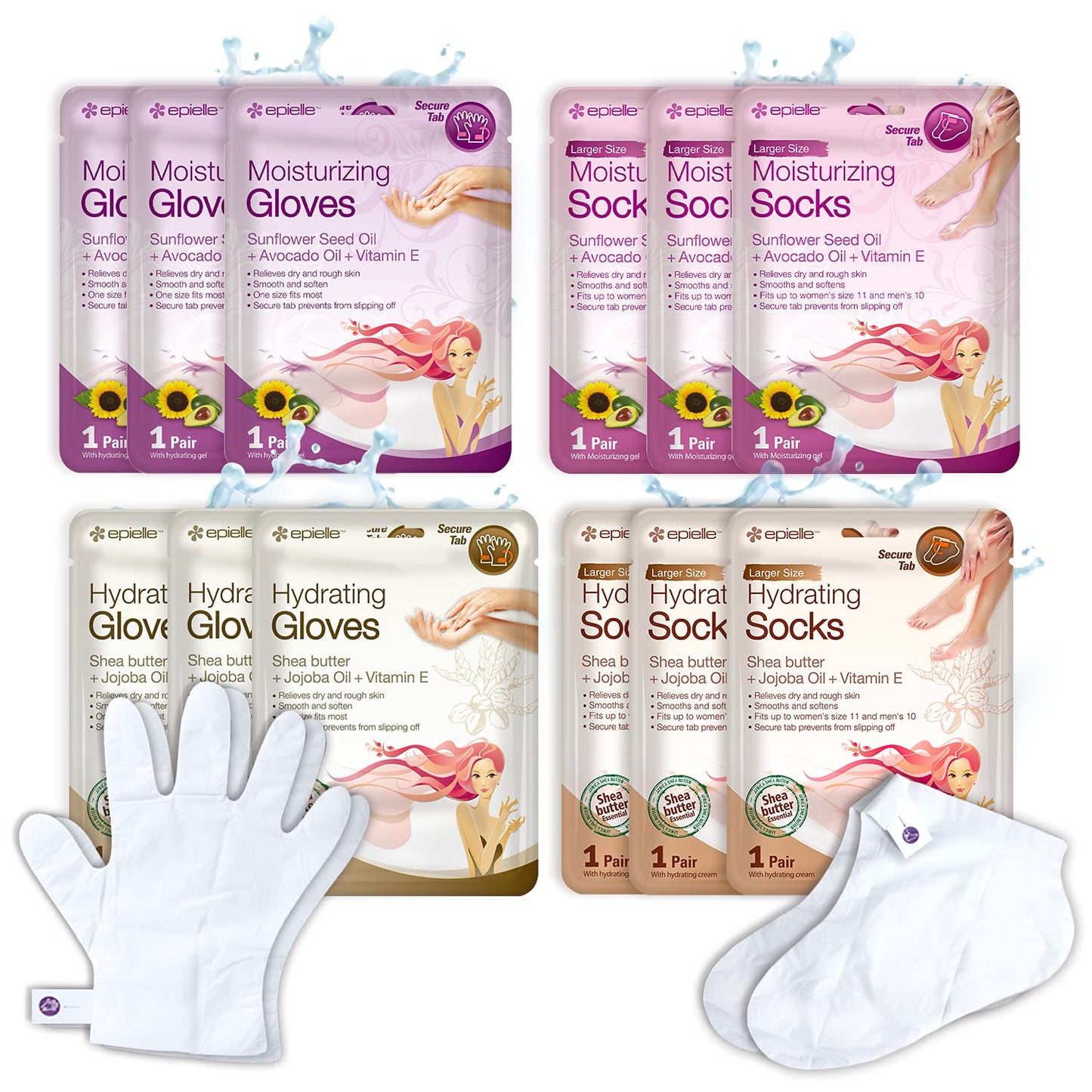 Epielle Hydrating Foot Masks 6 Pairs, Deep Moisturizing Socks for Dry Feet & Cracked Heels, Relieve and Soften with Shea Butter & Jojoba Oil, Korean Skin Care, Spa Set, Self Care Gifts for Women