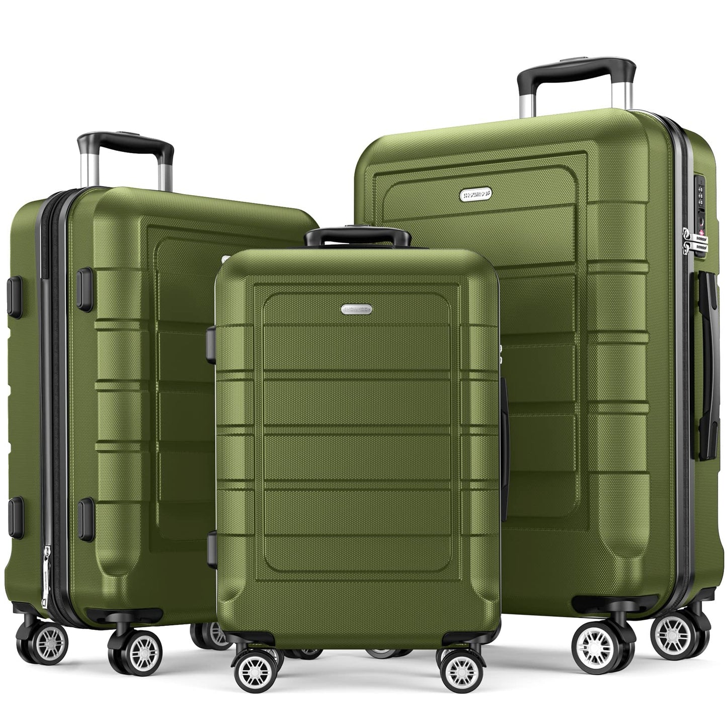 SHOWKOO Luggage Sets Expandable PC+ABS Durable Suitcase Sets Double Wheels TSA Lock Pink 3pcs