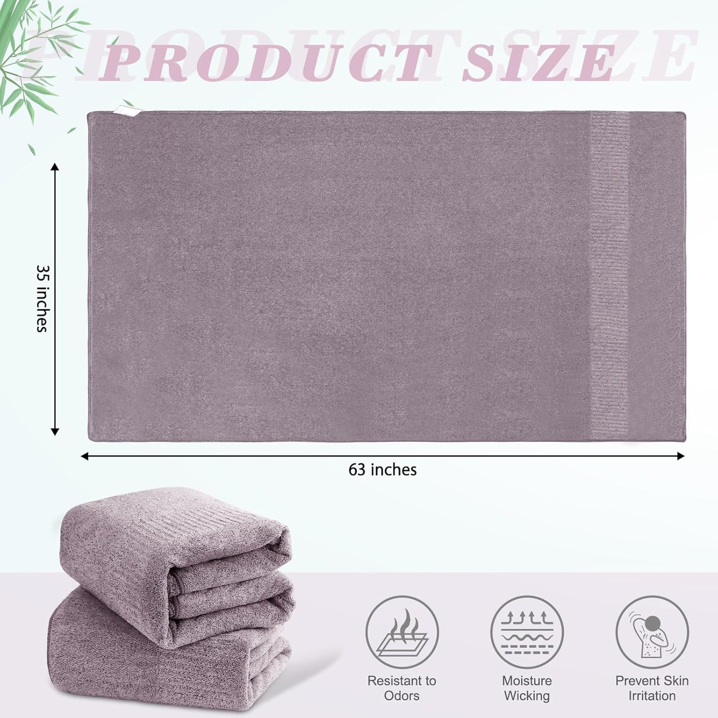 Bath Towels 4 Pack Large Bathroom Bamboo Viscose Towels 35” x 63” Plush Soft Bath Towel for Shower Extra Absorbent Jumbo Bath Sheet - Multipurpose Use as Sports, Travel, Fitness, Yoga (Purple)