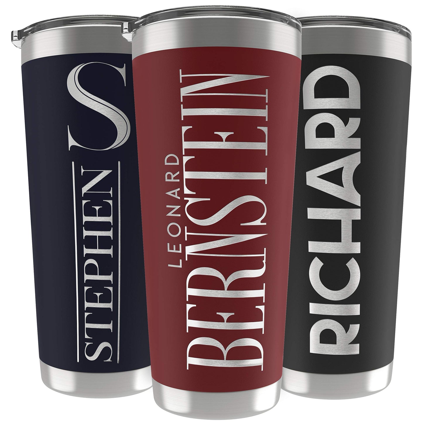 Personalized Gifts For Men - 20 Oz. Custom Tumblers w/Lid, Black - Insulated Travel Coffee Mugs - Optional Straw Set, Stainless Steel Double Wall Coffee Tumbler, Personalized Cups