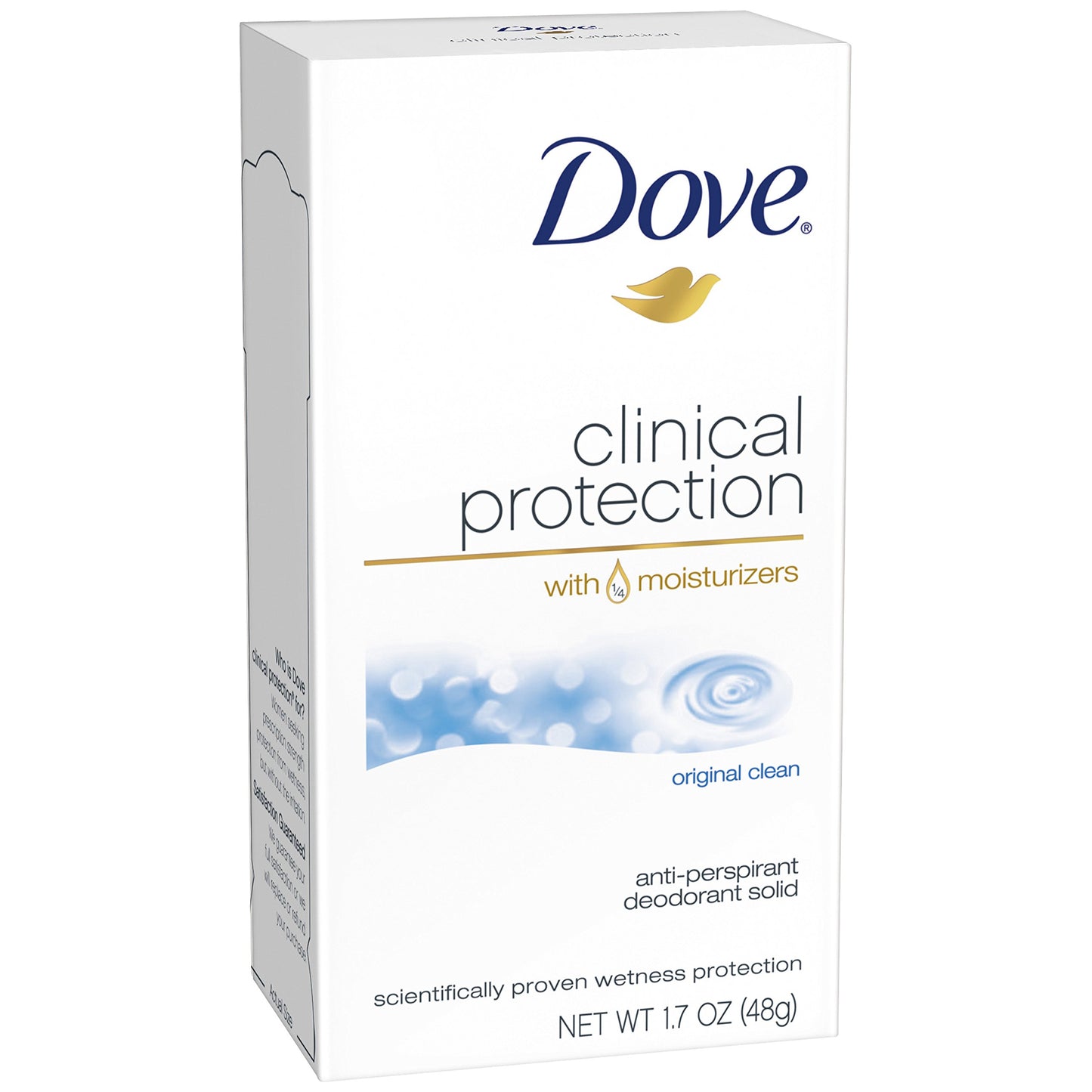 Dove Clinical Protection Antiperspirant Deodorant For Sweat and Odor Protection Original Clean Antiperspirant For Women Made With 1/4 Moisturizers 1.7 oz