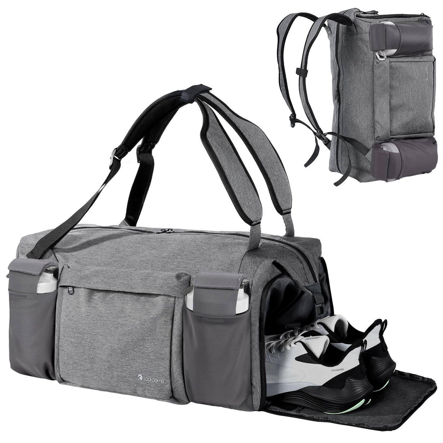 Gym Bag for Men with Shoes Compartment and Wet Pocket Convertible Duffle Bag and Gym Backpack Waterproof Sports Bags for Men with 2 Bottle Holders Multipurpose Weekender Overnight Bag -Black