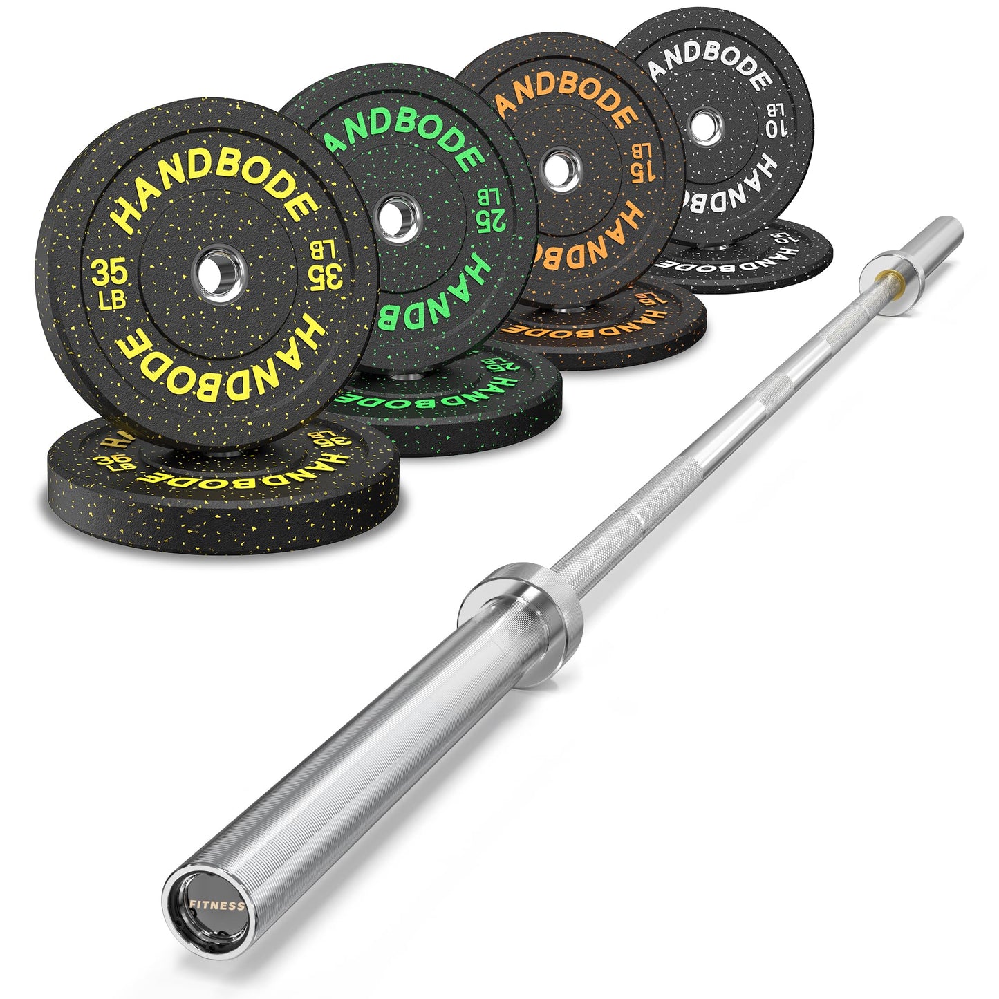 Bumper Plate Olympic Weight Plate Set 2 - Inch, 10-55 lb Barbell Weight Plates for Home Gym, Black Rubber Strength Training Plate for Weight Lifting with 45 lb (20 kg) Black/Silver Barbell