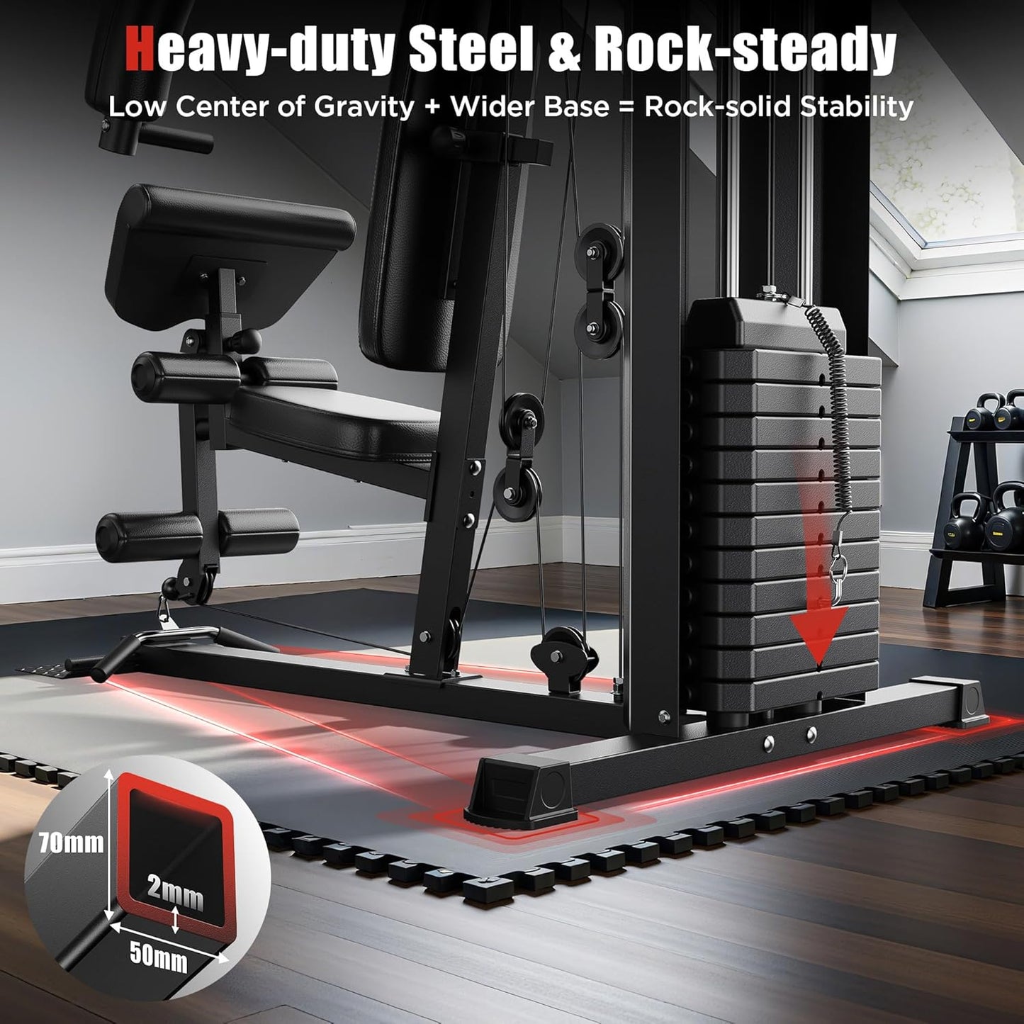 Sportsroyals Home Gym, Multifunctional Home Gym Equipment, Workout Station with 154LBS Weight Stack, Exercise Equipment for Full Body Traning with Pulley System