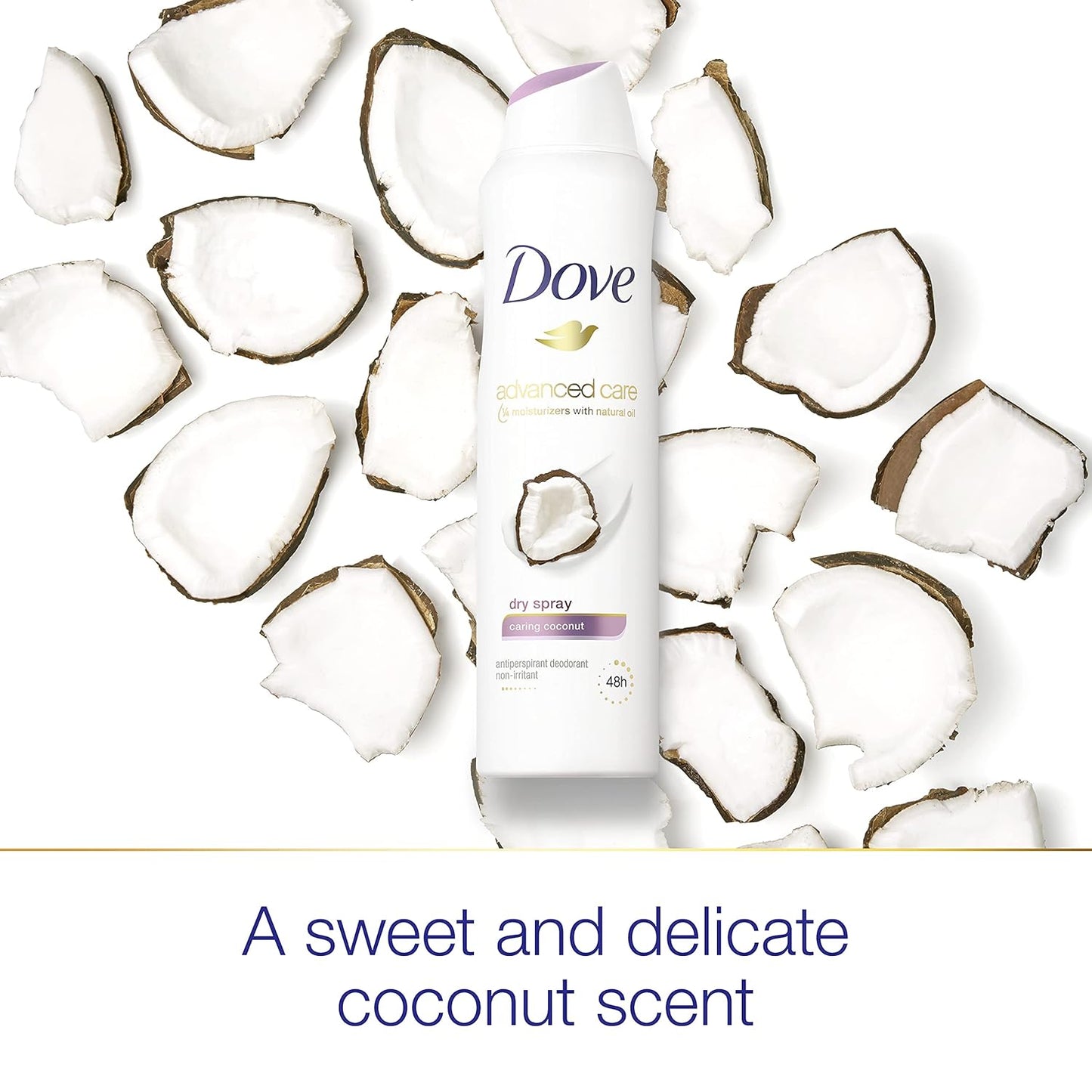 Dove Advanced Care Dry Spray Antiperspirant Deodorant Caring Coconut 3 Count For Women With 48 Hour Protection Soft And Comfortable Underarms 3.8 oz