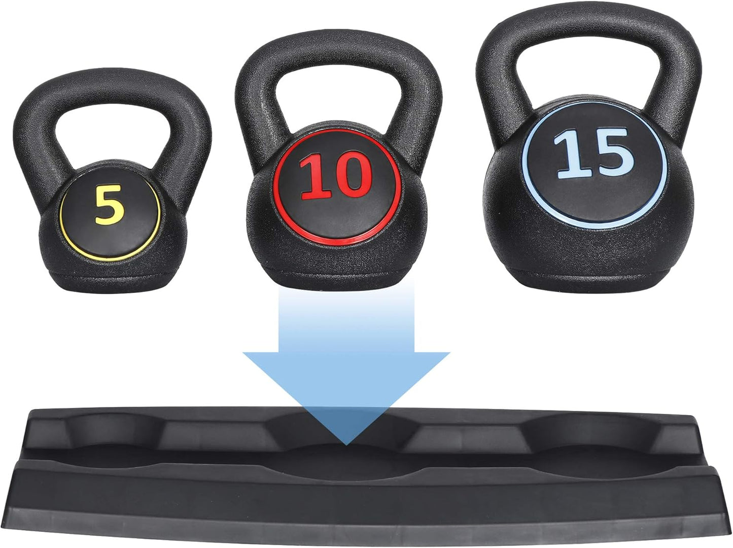 ZENY 3-Piece Kettlebell Set with Storage Rack Heavy Duty Concrete 5 lb 10 lb 15 lb Kettle Bells for Weightlifting, 30 lb Kettlebell Strength Training Kettlebells, Home Gym Equipment